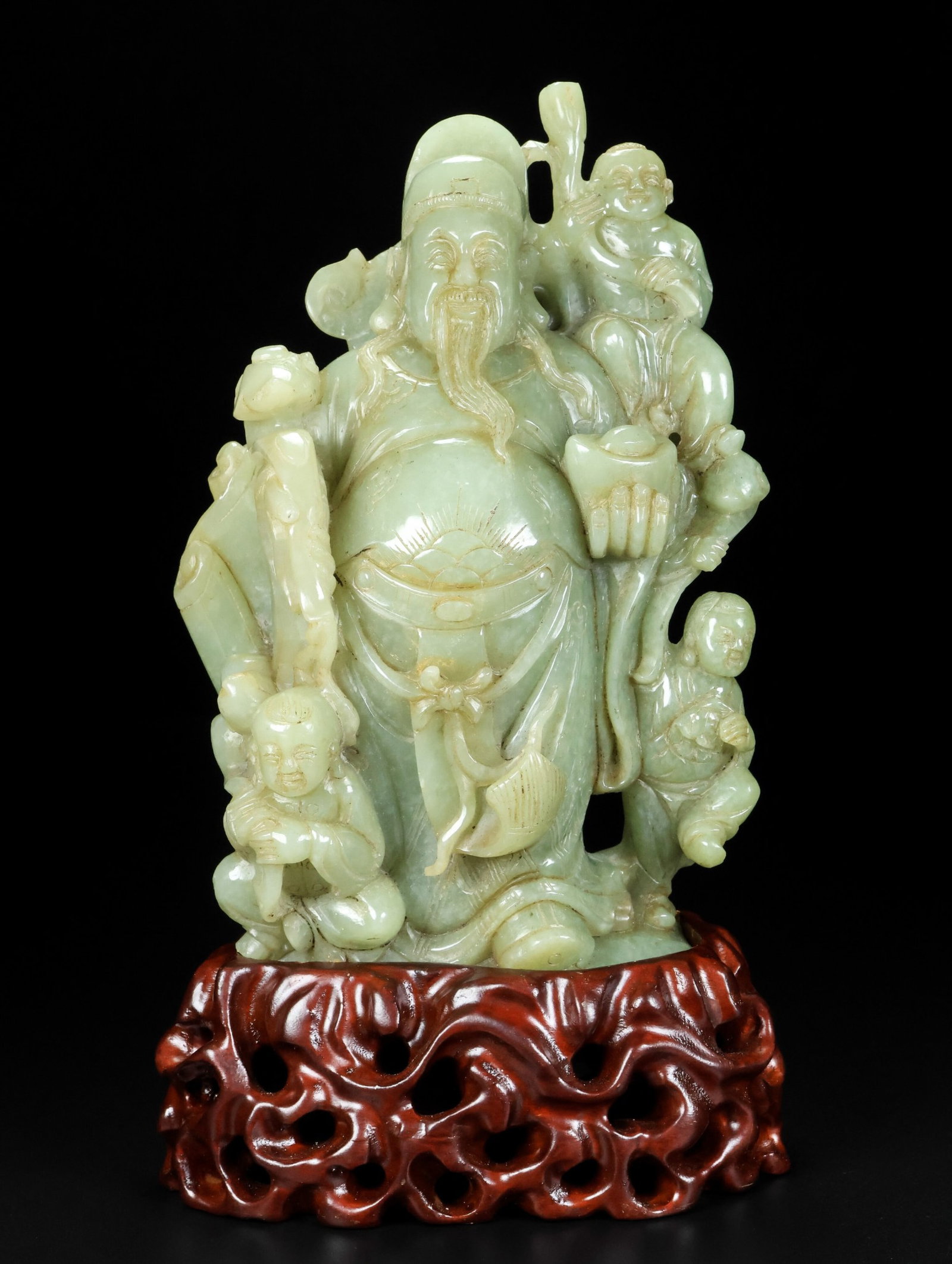 An Exquisite Green Jade Statue of Mammon (1 of 9)