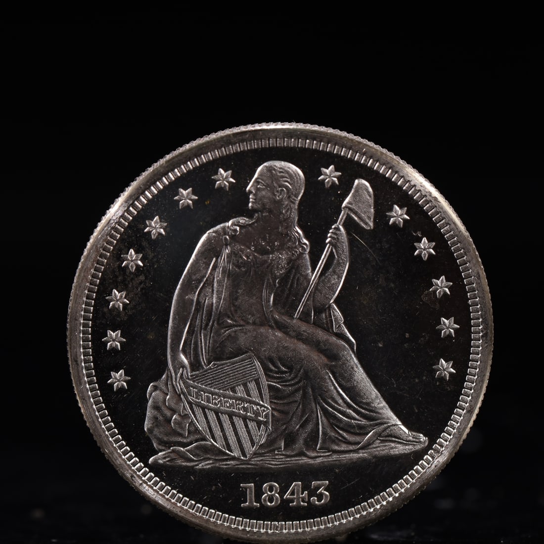 USA One Dollar 1843 Coin: American coin. IN GOD WE TRUST / LIBERTY / 1843 / UNITED STATES OF AMERICA / ONE DOL. Weight:26.9g.