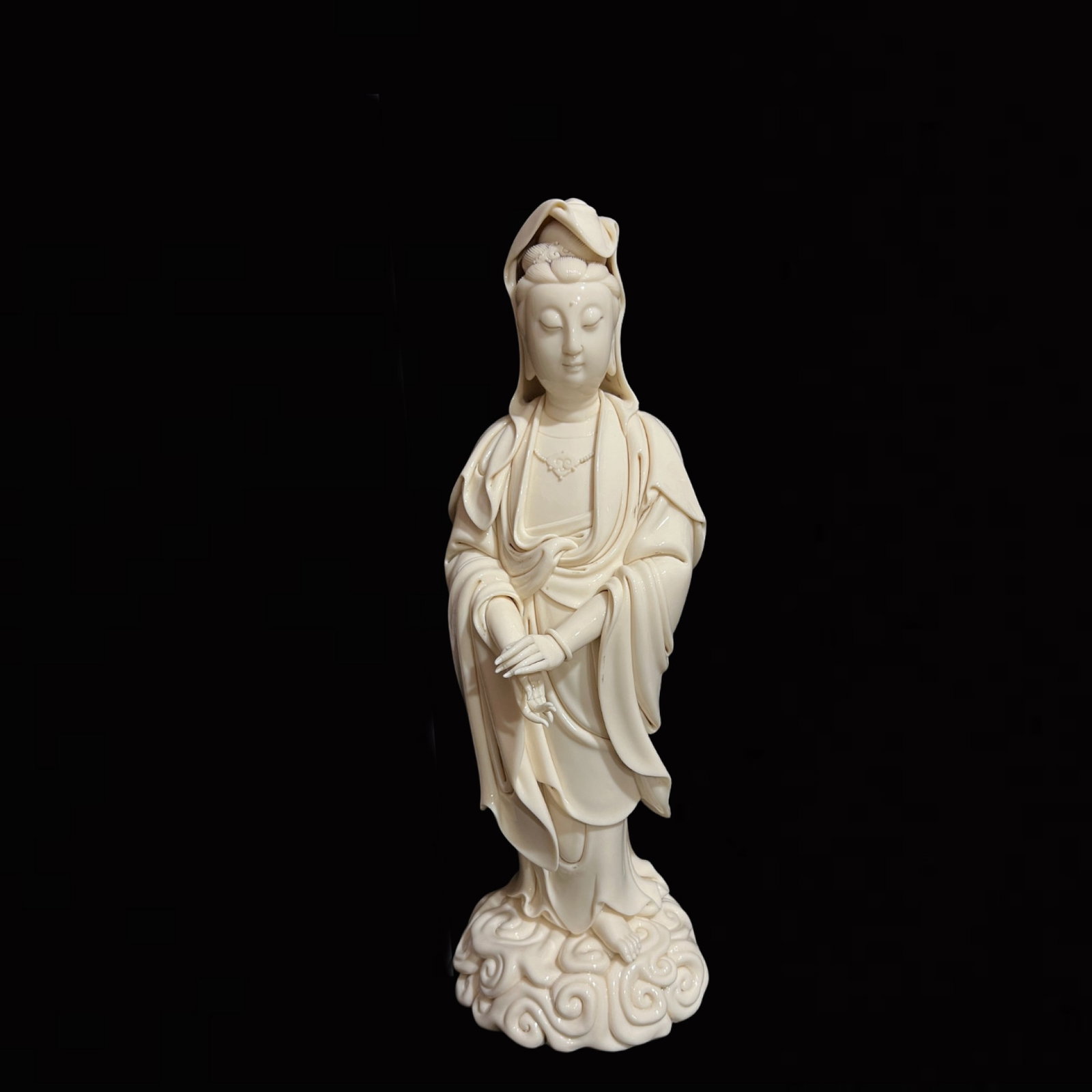 A Solemn Blance-De-Chine Statue of Avalokitesvara: A Solemn Blance-De-Chine Statue of Avalokitesvara,Ming Dynasty,China,He Chaozong Mark,Size:18.9in
