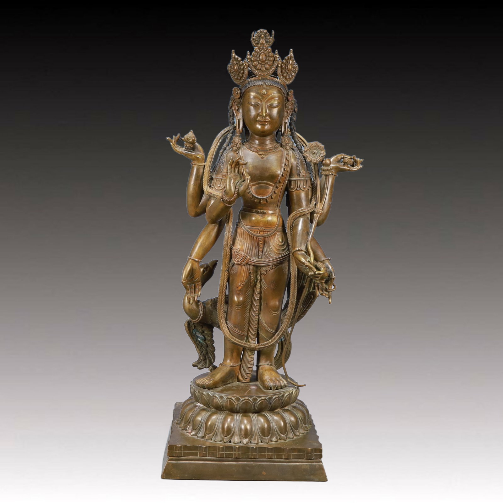 A Solemn Bronze Statue of Avalokitesvara: A Solemn Bronze Statue of Avalokitesvara,Ming Dynasty, China,Size:10.2inx10.2inx28.3in Weight:20650g 铜观音像,中国明代