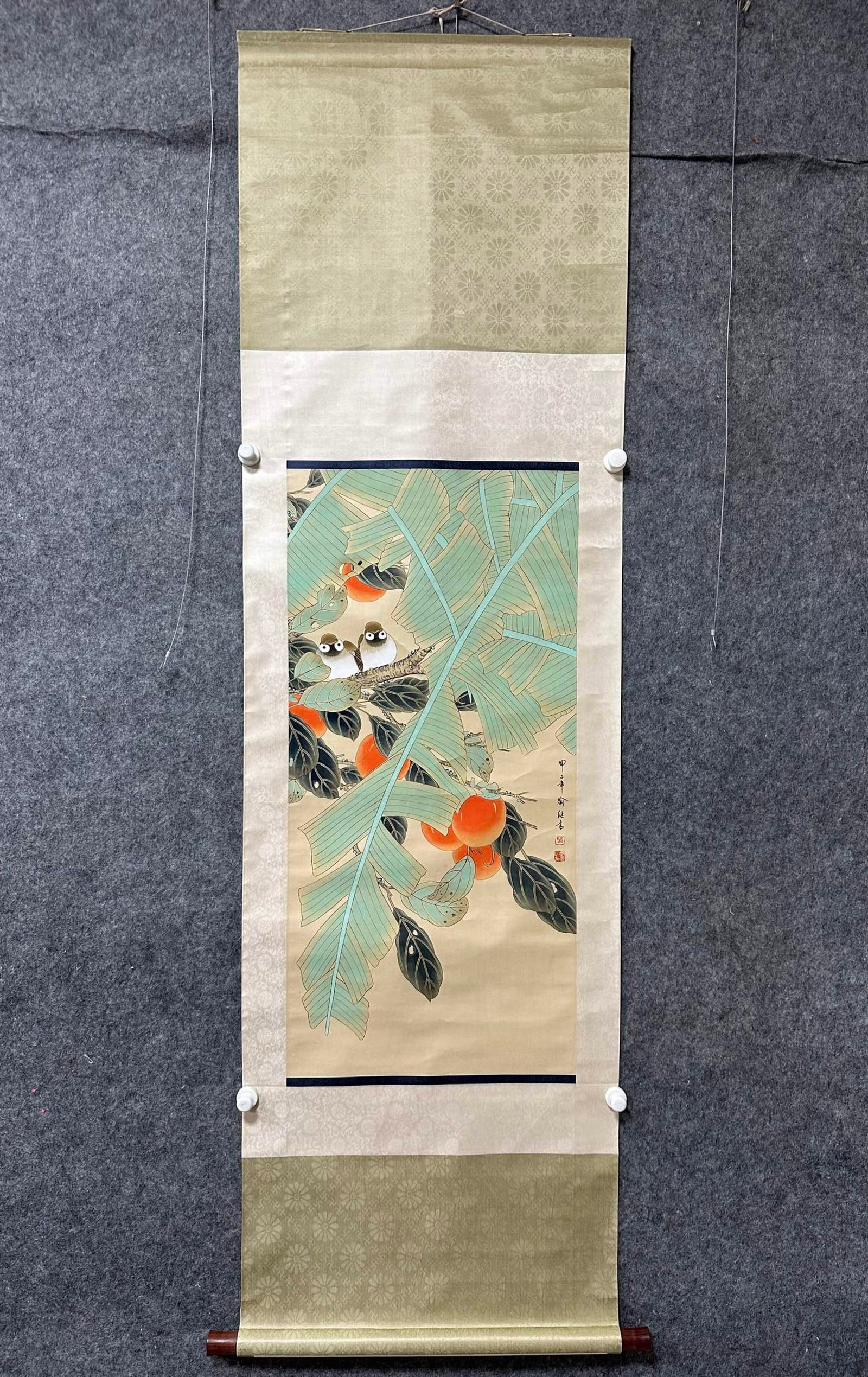 A Chinese Vertical Scroll Ink Painting of Flower and Bird on Paper: A Chinese Vertical Scroll Ink Painting of Flower and Bird on Paper,Yu Jigao,Size:18.3inx37.8in