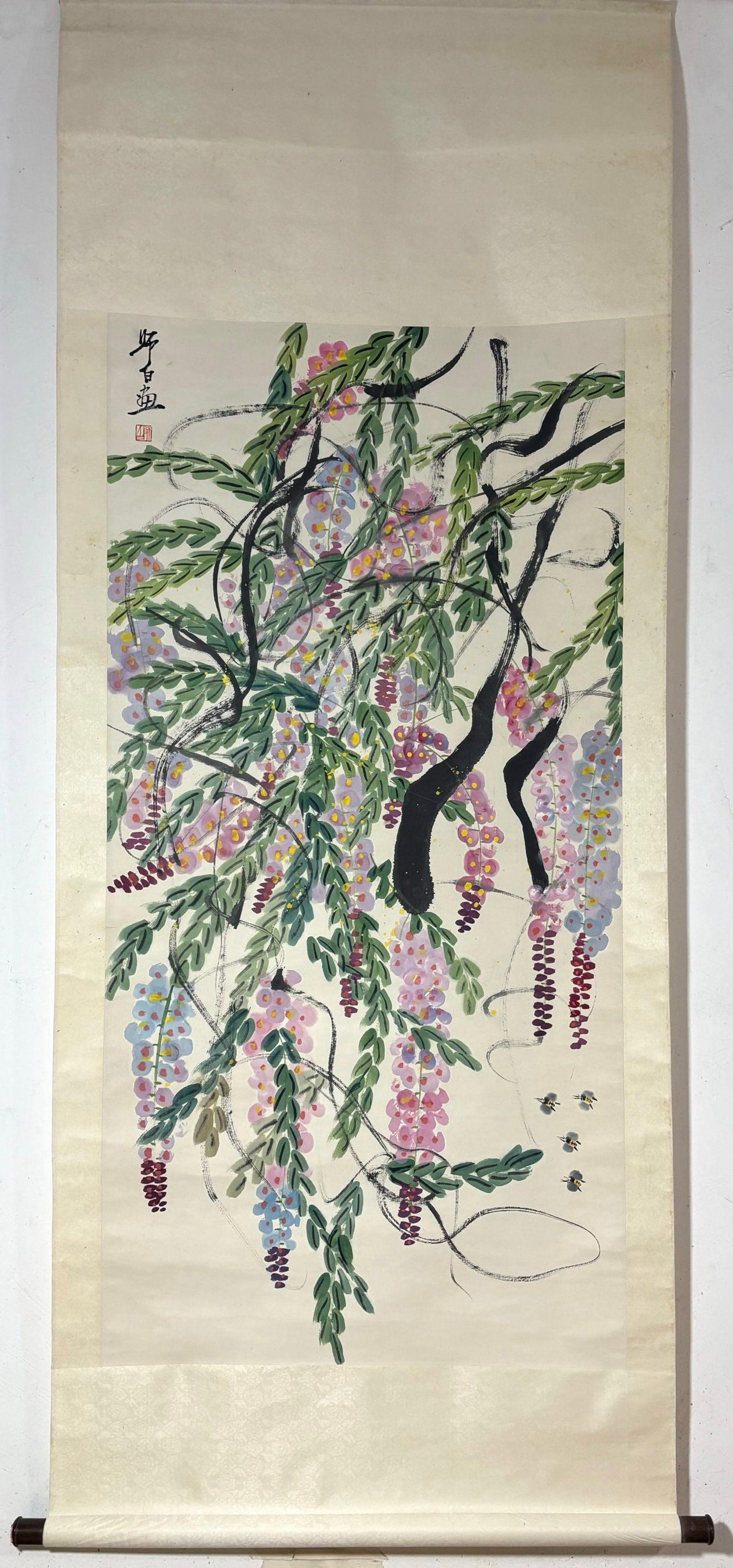A Chinese Vertical Scroll Ink Painting of Flower on Paper (1 of 9)