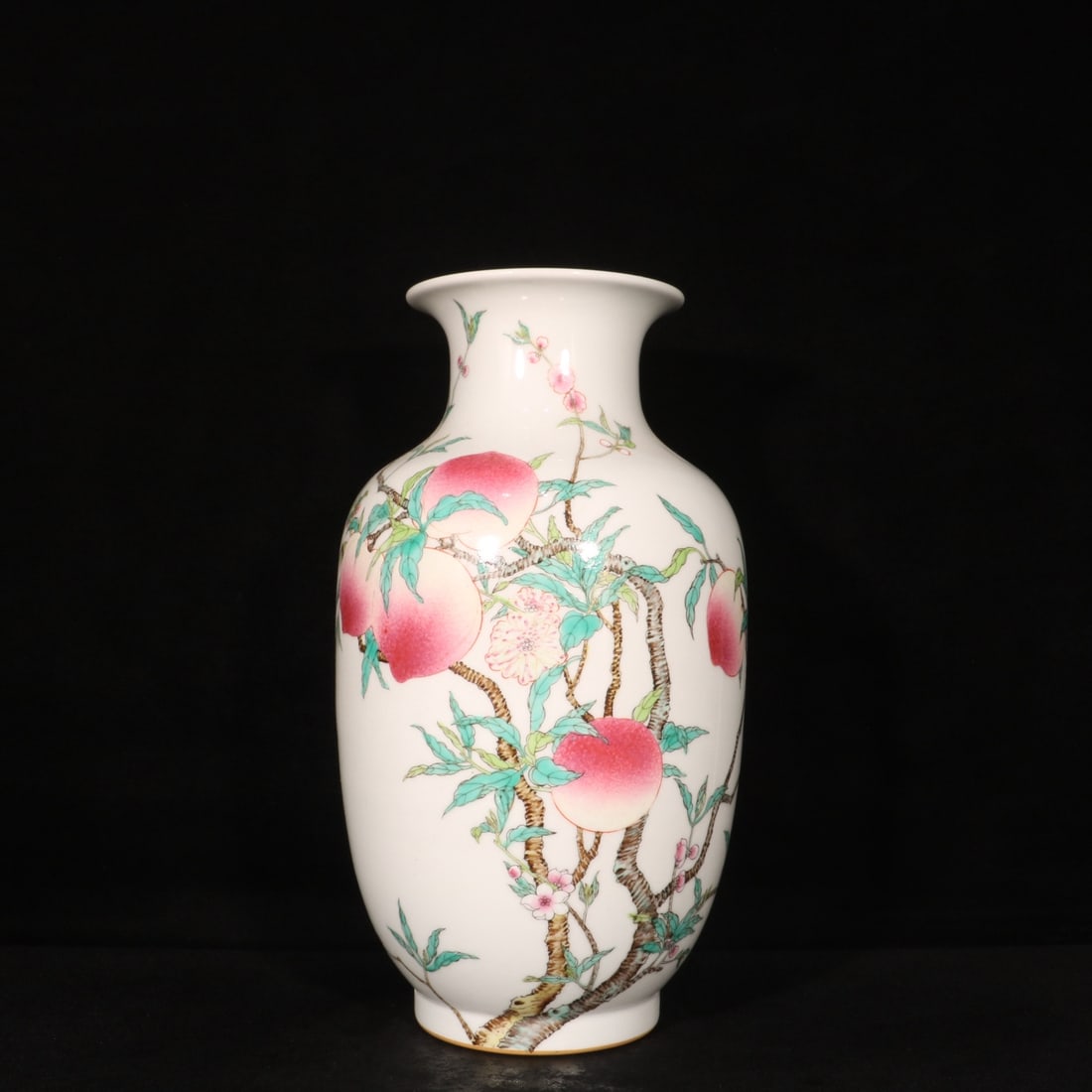 A Rare Famille-Rose Bats and Peach Pattern Vase: A Rare Famille-Rose Bats and Peach Pattern Vase,Qing Dynasty,China,Yongzheng Six-character Mark,Size:13.8inx7.1in