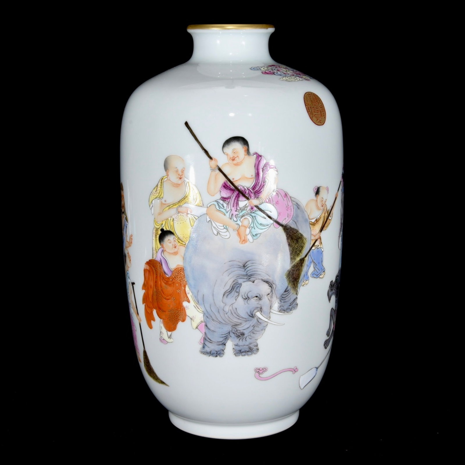 A Rare Enamel Figure and Story Pattern Vase,with Poem: A Rare Enamel Figure and Story Pattern Vase,with Poem,Qing Dynasty,China,Yongzheng Six-Character Mark,Size:13inx7.5in