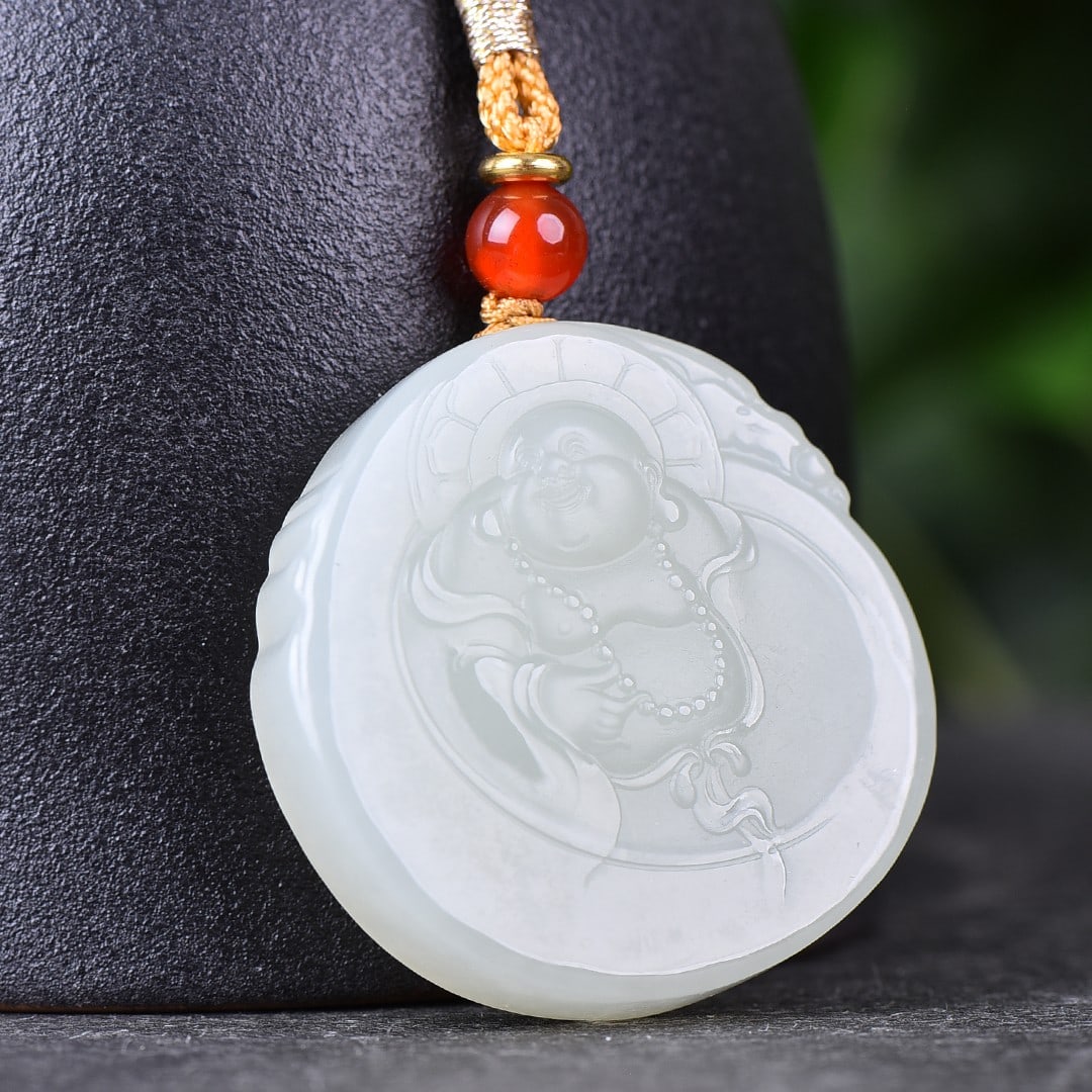 An Exquisite White Jade Statue of Maitreya Buddha Pendant: An Exquisite White Jade Statue of Maitreya Buddha Pendant,Size:36mmx36mm 白玉弥勒佛像挂件