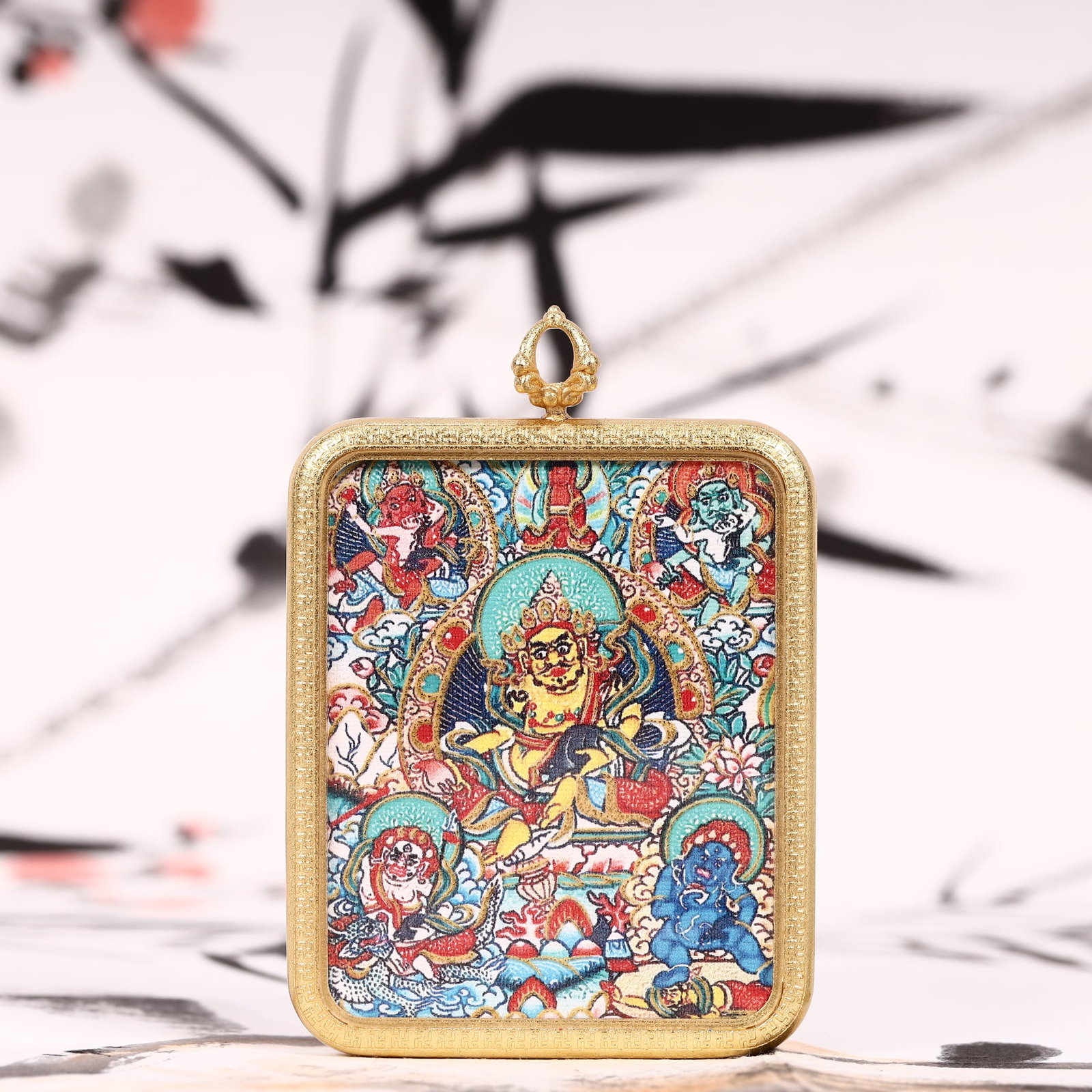 An Exquisite Painted Color Statue of Mammon Tangka: An Exquisite Painted Color Statue of Mammon Tangka,Size:2inx2.8in 彩绘财神像唐卡