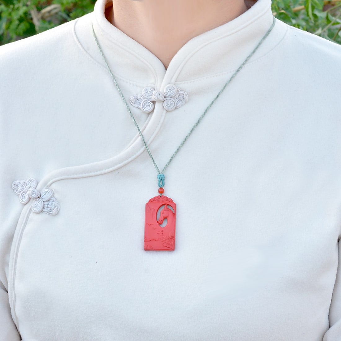 An Exquisite Cinnabar Horse Pattern Pendant: An Exquisite Cinnabar Horse Pattern Pendant,Size:24mmx44mm,Weight:14.2g 朱砂马纹挂件