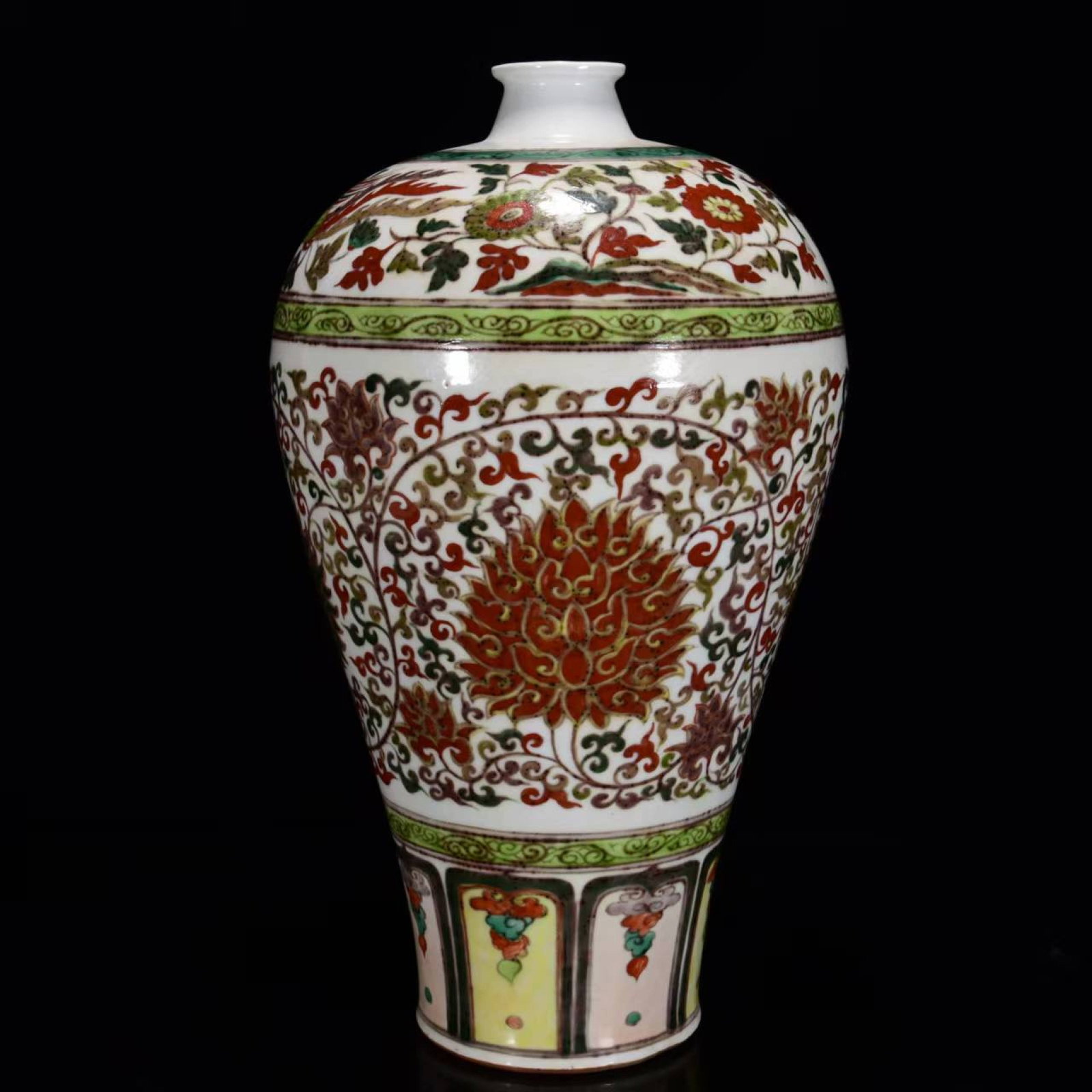 An Exquisite Underglaze-Red Jiacai Lotus Pattern Vase: An Exquisite Underglaze-Red Jiacai Lotus Pattern Vase,Ming Dynasty,China,Size:17.3inx9.4in 釉里红加彩缠枝莲纹瓶,中国明