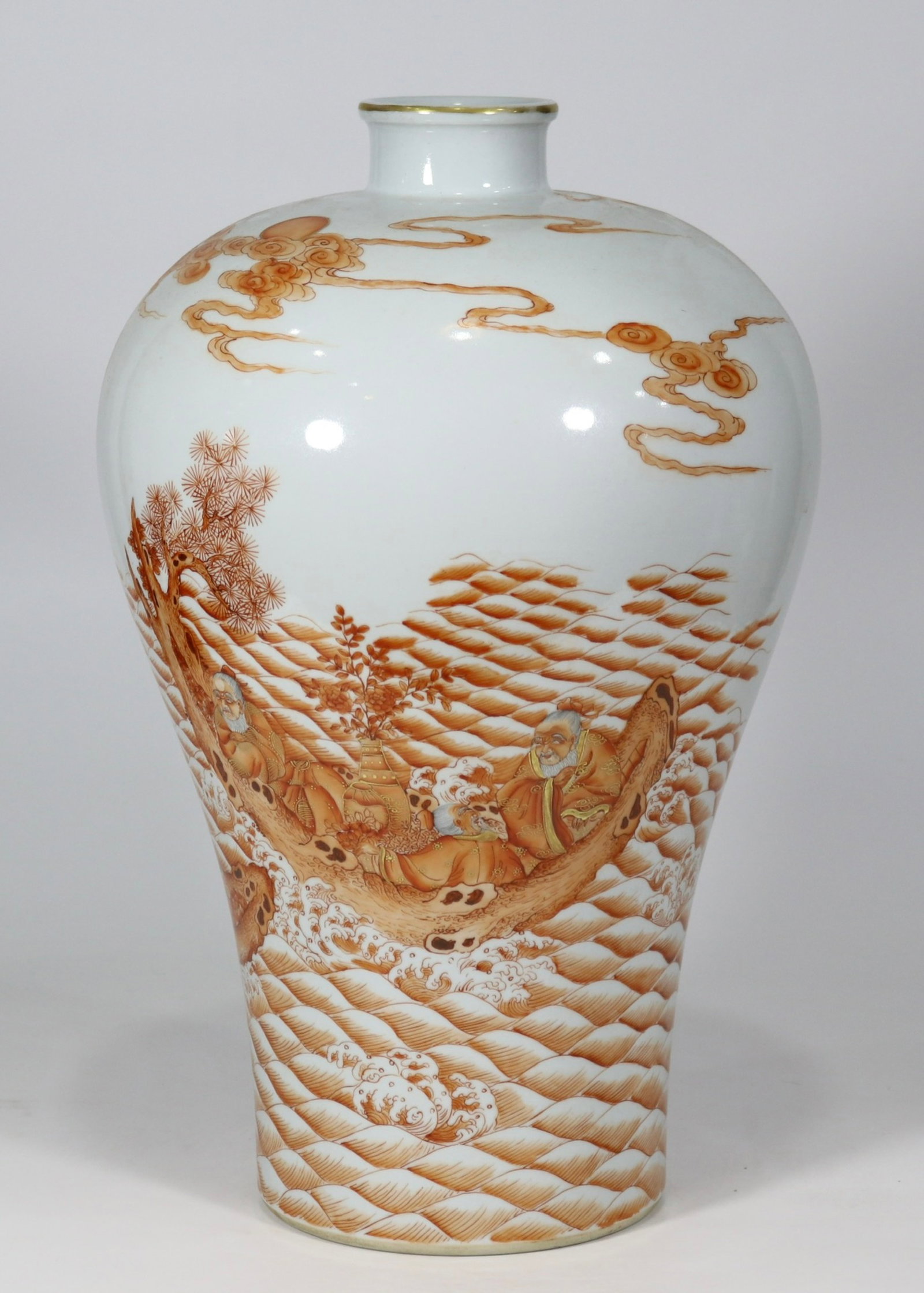An Exquisite Iron-Red Painted Gold Character and Story Pattern Vase,with poem: An Exquisite Iron-Red Painted Gold Character and Story Pattern Vase,with poem,Qing Dynasty,China,Yongzheng Six-character Mark,Size:15inx8.7in 矾红描金人物故&#