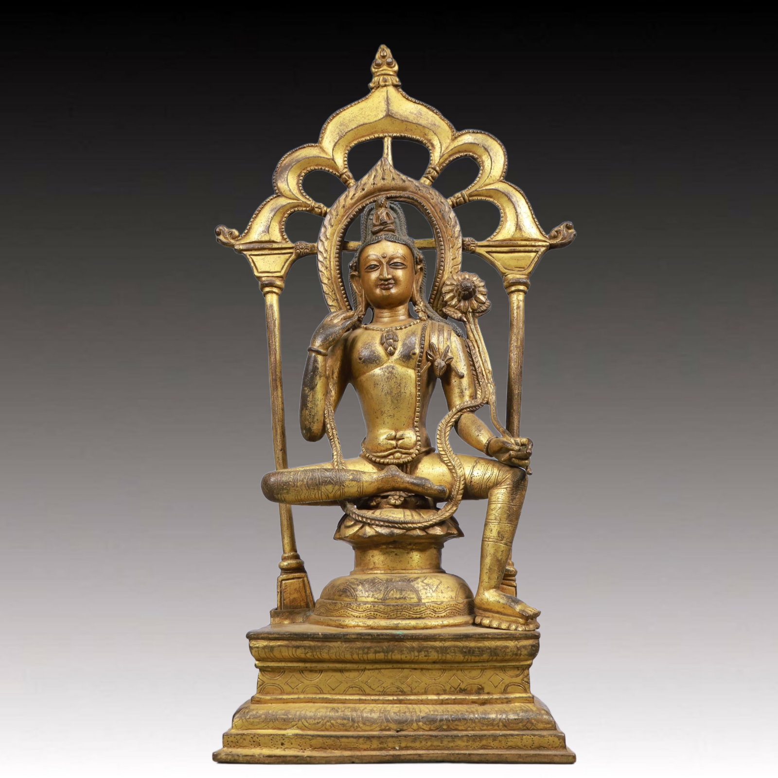 A Solemn Gilt Bronze Statue of Amitayus, With Inscription: A Solemn Gilt Bronze Statue of Amitayus, With Inscription, Ming Dynasty, China, Size:8.1inx5.1inx20.1in, Weight:7750g