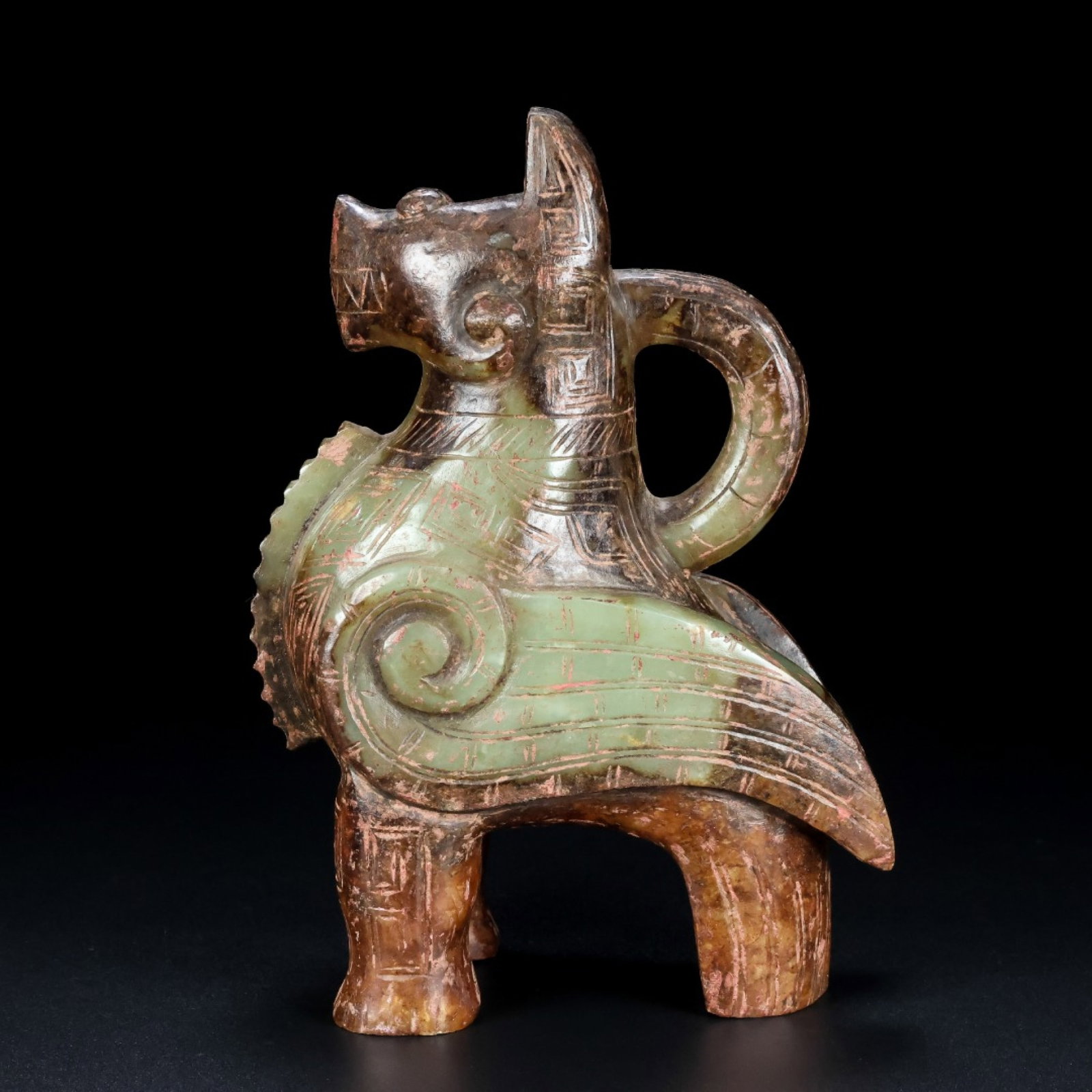 An Exquisite Archaic Jade Dog Ornament: An Exquisite Archaic Jade Dog Ornament,Ancient Time,China,Size:4.7inx2.5inx6.3in,Weight:1.211kg 高古玉犬摆件,中国远古时期