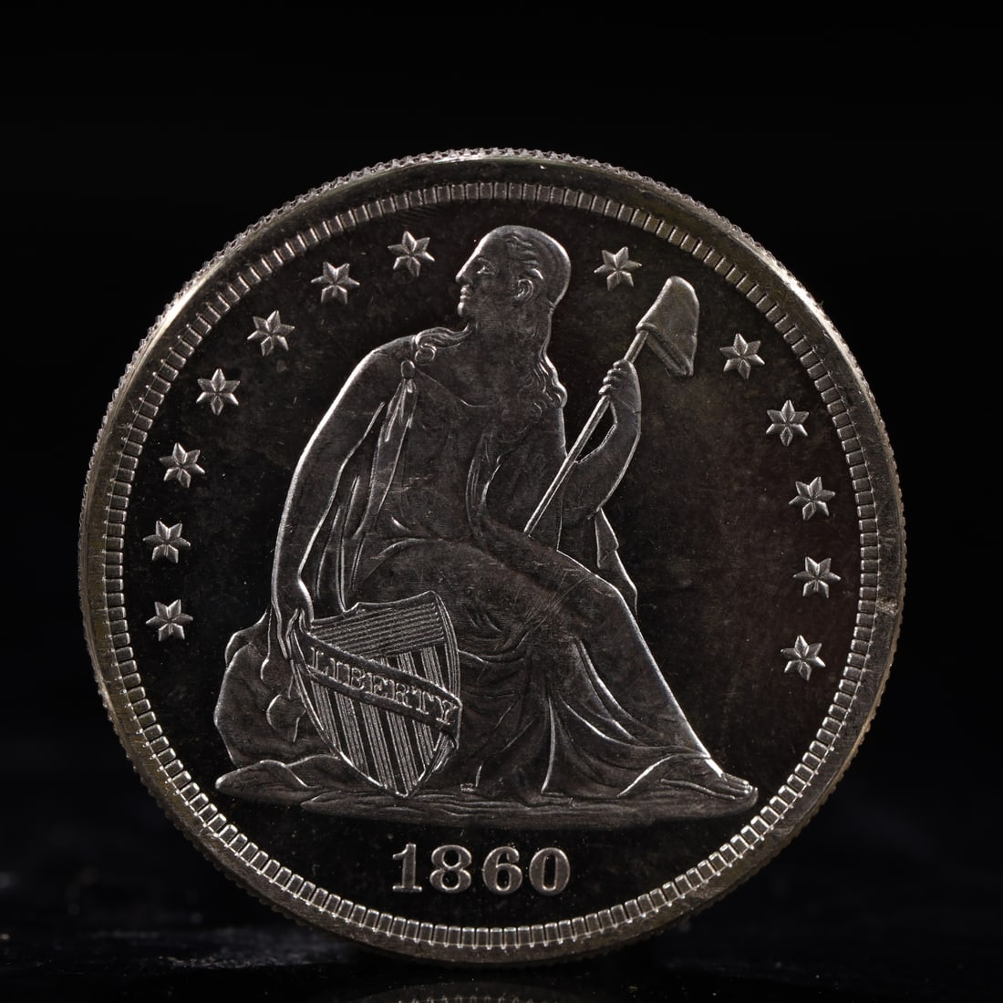 USA One Dollar 1860 Coin: American coin. IN GOD WE TRUST / LIBERTY / 1860 / UNITED STATES OF AMERICA / ONE DOL. Weight:26.9g.
