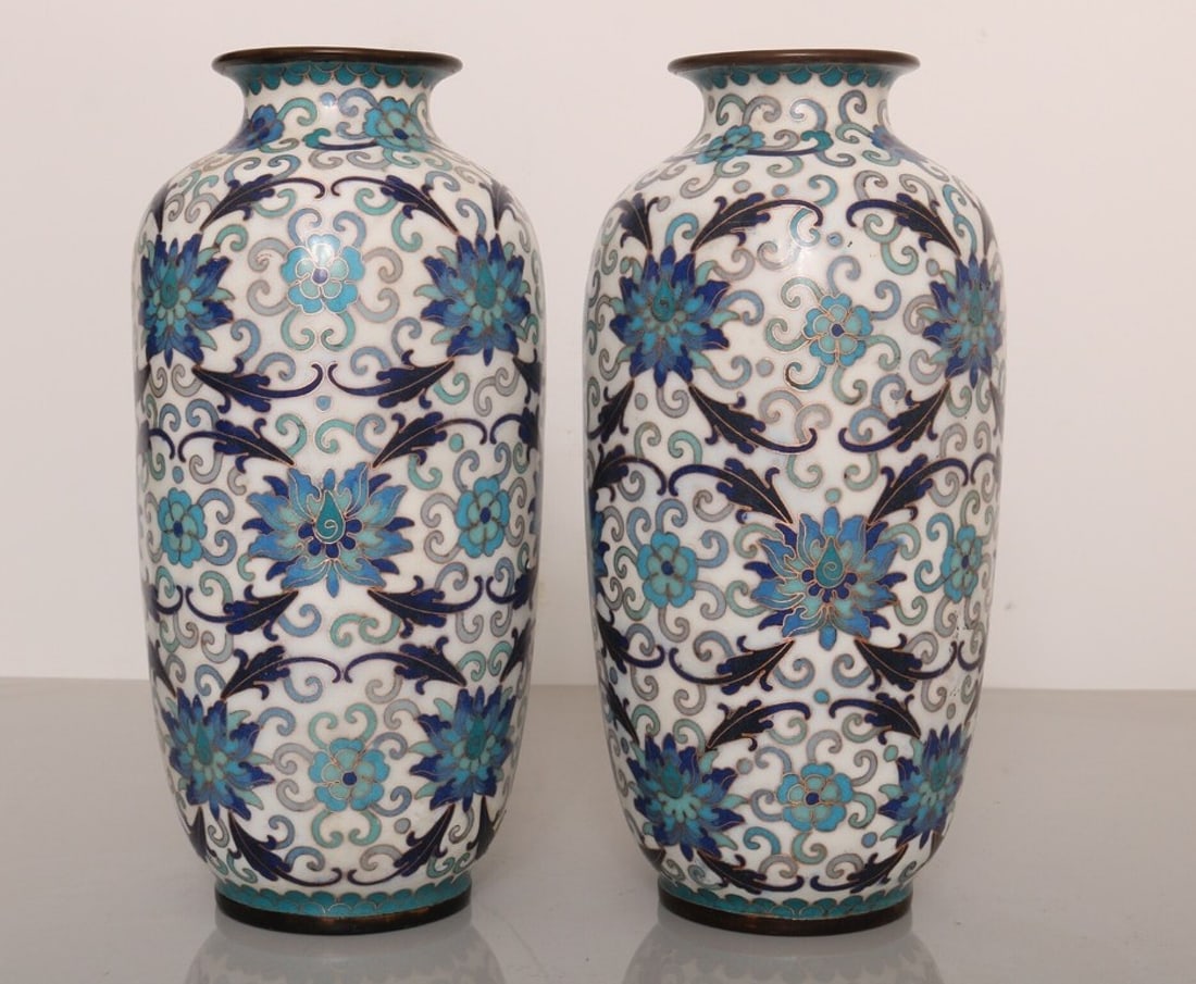 A Pair of Exquisite Cloisonne Lotus Pattern Vases (1 of 9)