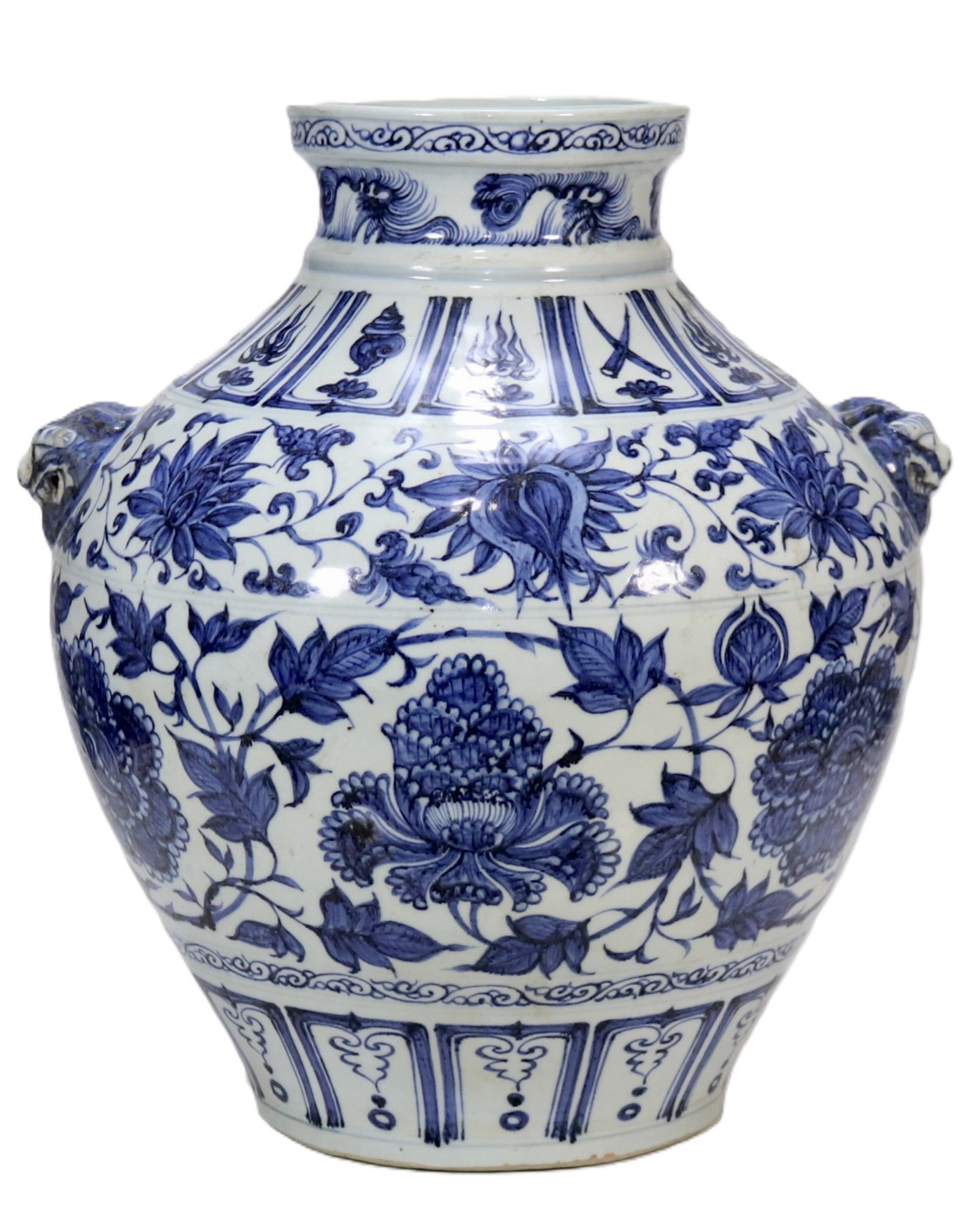 An Exquisite Blue and White Lotus Pattern Beast-Ears Jar (1 of 8)