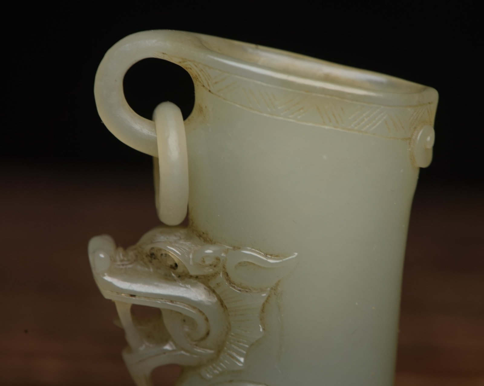 An Exquisite White Jade Dragon Pattern Cup - 7