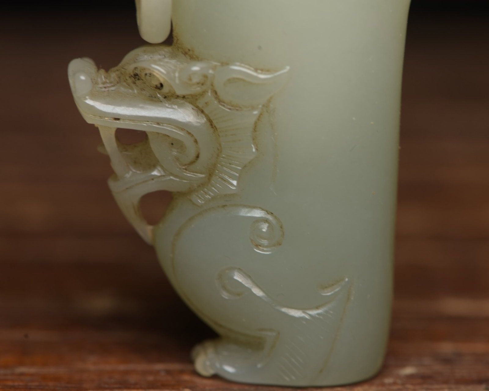An Exquisite White Jade Dragon Pattern Cup - 8
