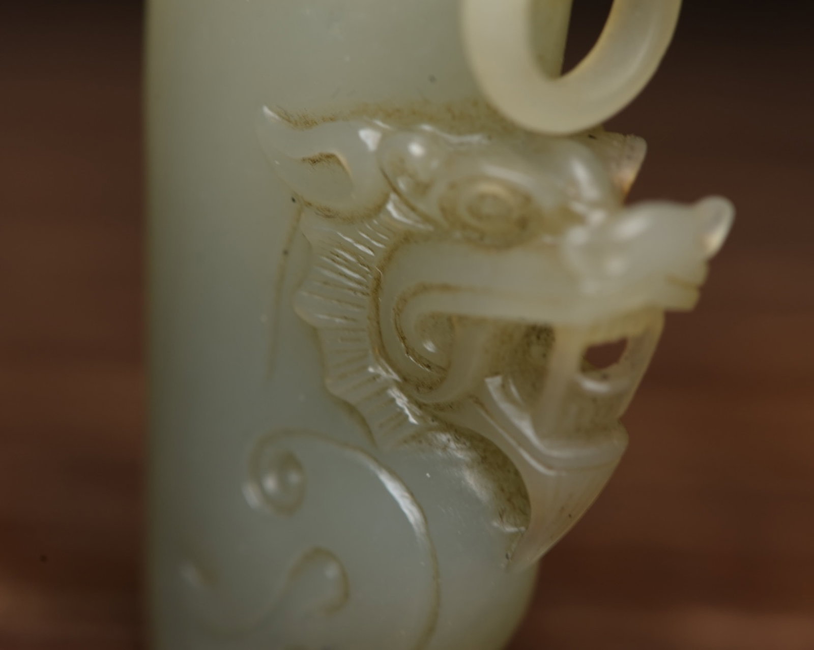 An Exquisite White Jade Dragon Pattern Cup - 9