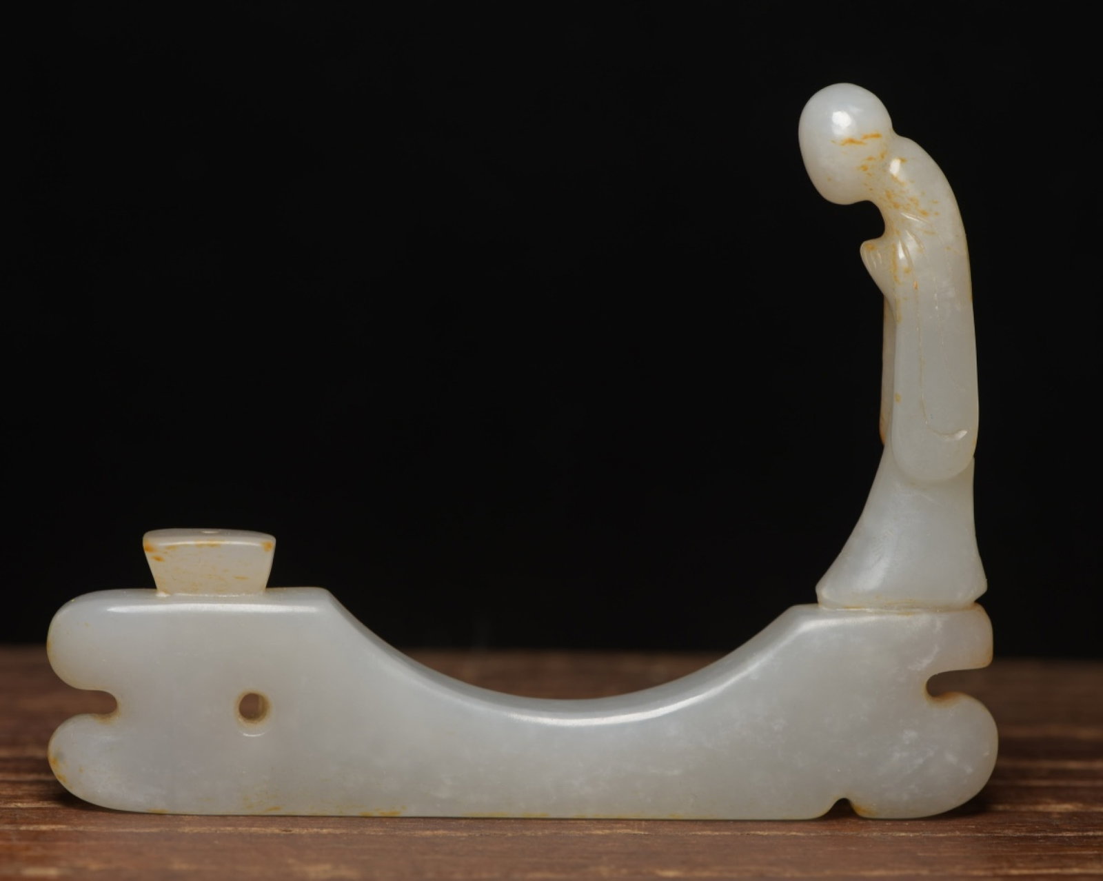 An Exquisite White Jade Figure Incense holder: An Exquisite White Jade Figure Incense holder,Qing Dynasty,China,Size:4.7inx1.2inx0.5in,Weight:120g 白玉人物香插,中国清代