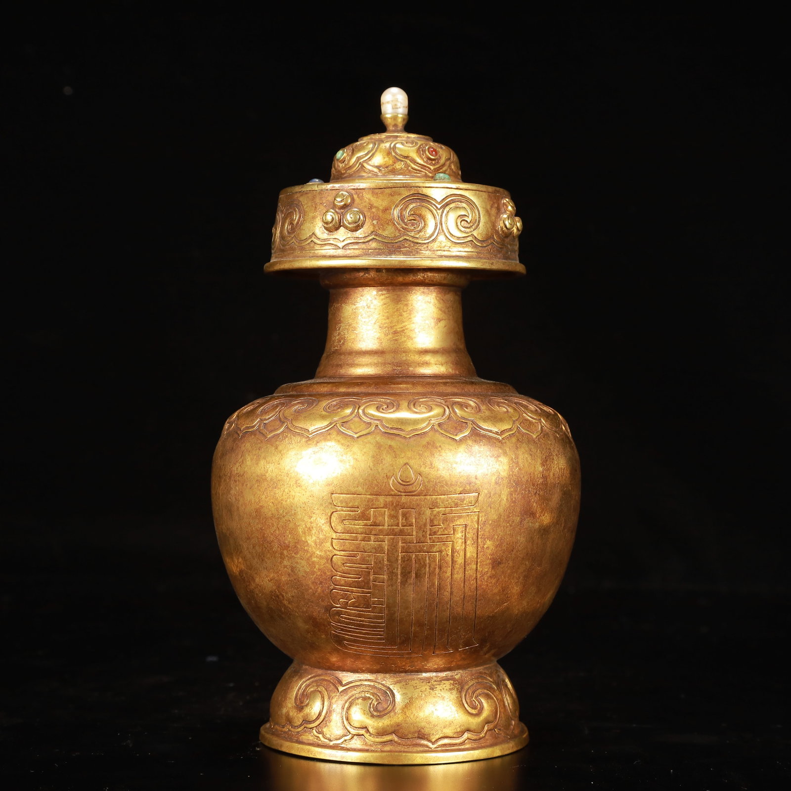 An Exquisite Gilt Bronze Flower Pattern Vase,Inlaid Gems (1 of 11)