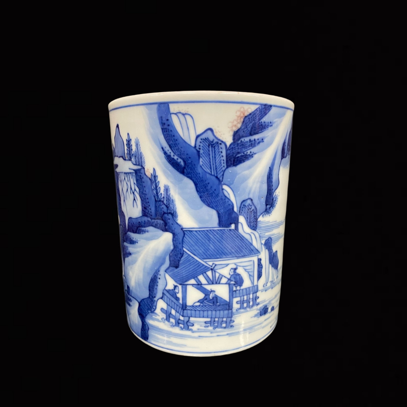 An Exquisite Blue and White Figure and Story Pattern Brush Pot: An Exquisite Blue and White Figure and Story Pattern Brush Pot,Ming Dynasty,China,Chenghua Four-Character Mark,Size:5.7inx4.5in