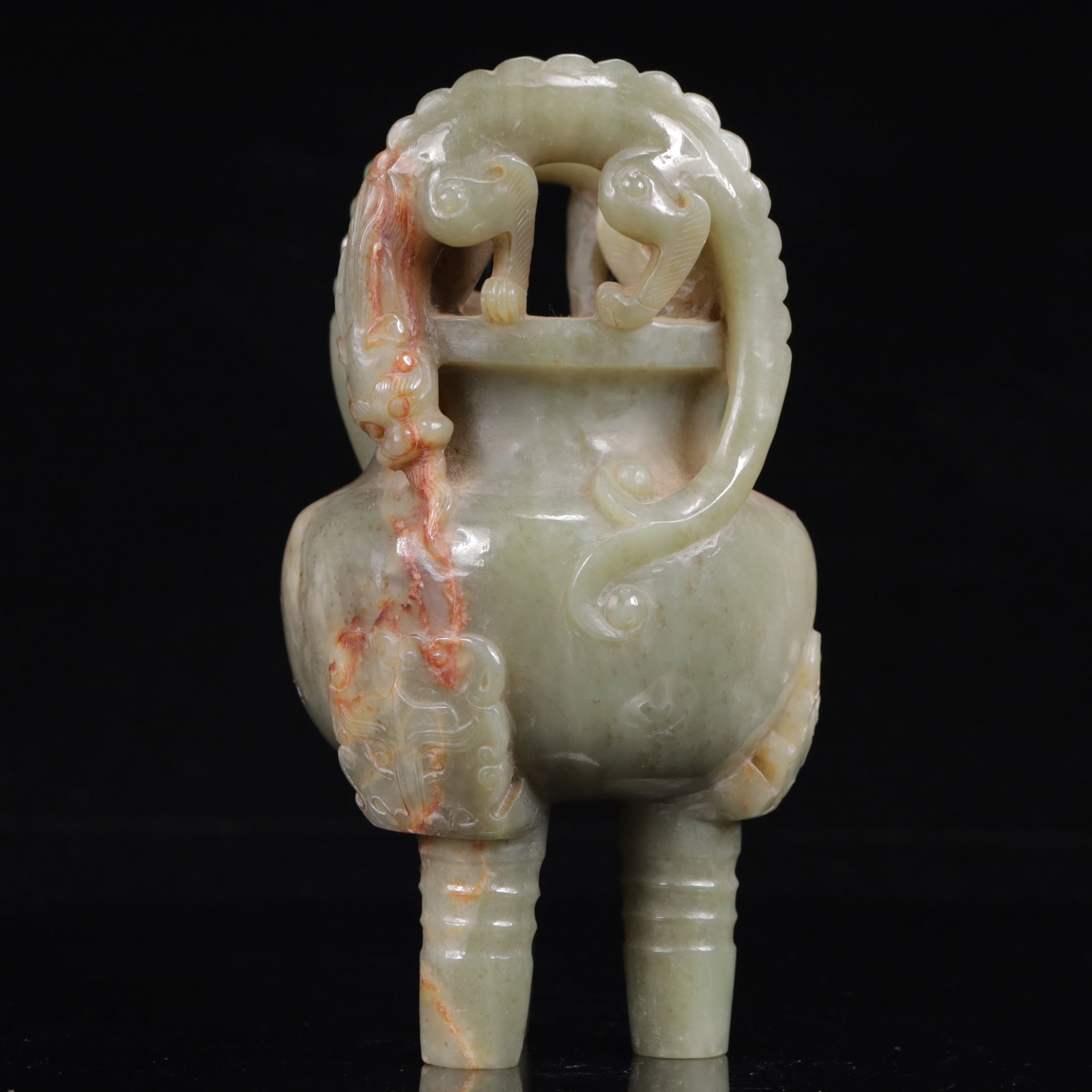 An Exquisite White Jade Dragon Pattern Double-Ears and Tripod Censer: An Exquisite White Jade Dragon Pattern Double-Ears and Tripod Censer,Qing Dynasty,China,Size:3.5inx2.8in,Weight:550g
