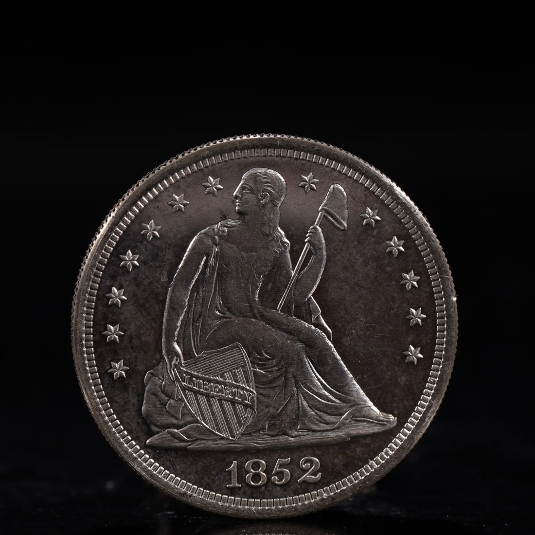 USA One Dollar 1852 Coin: American coin. IN GOD WE TRUST / LIBERTY / 1852 / UNITED STATES OF AMERICA / ONE DOL. Weight:26.9g.