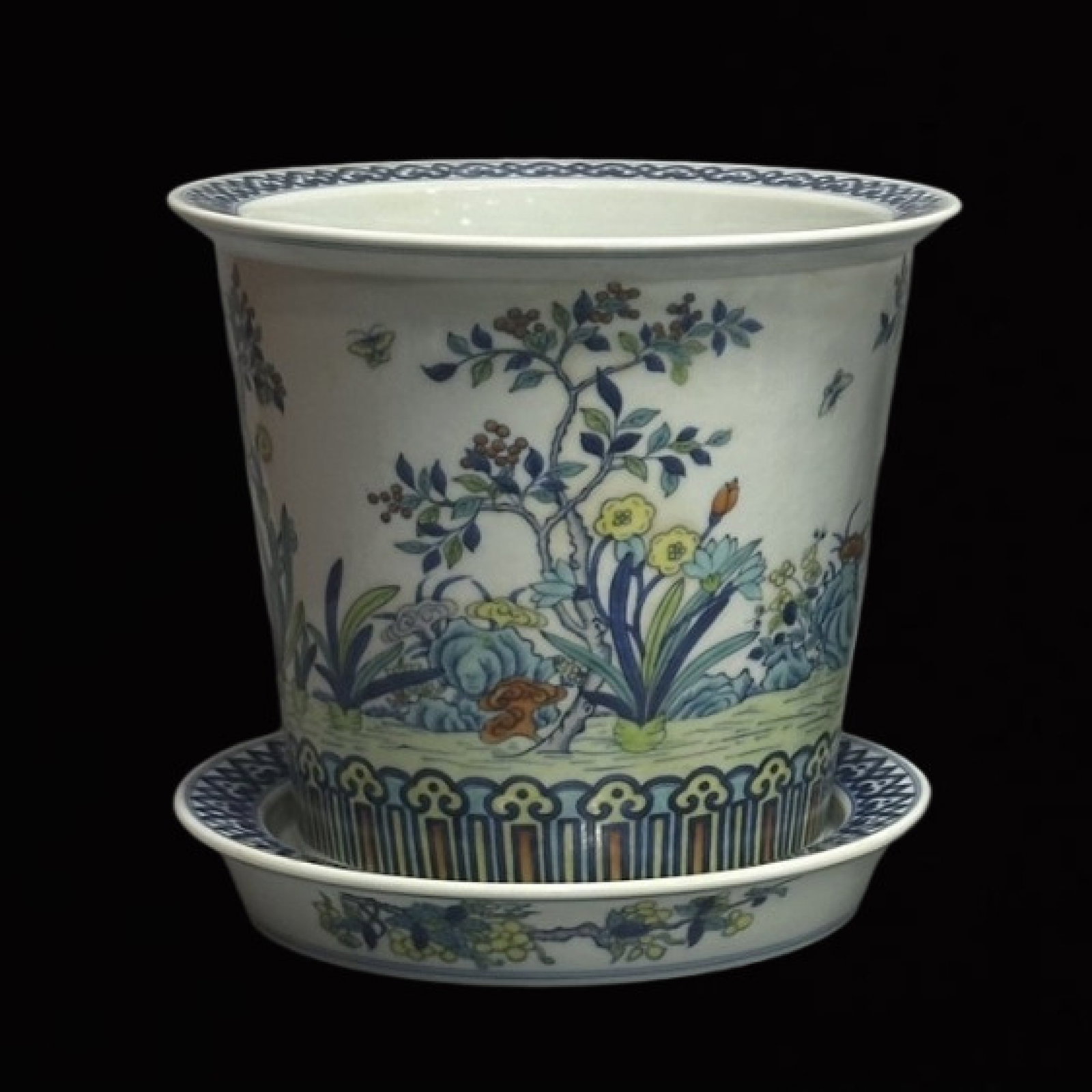A Set of Fine Doucai Flower Pattern Flowerpots: A Set of Fine Doucai Flower Pattern Flowerpots,Qing Dynasty,China,Qianlong Six-Character Mark,Size:8.7inx9.4in 一套斗彩花卉纹花盆,中国