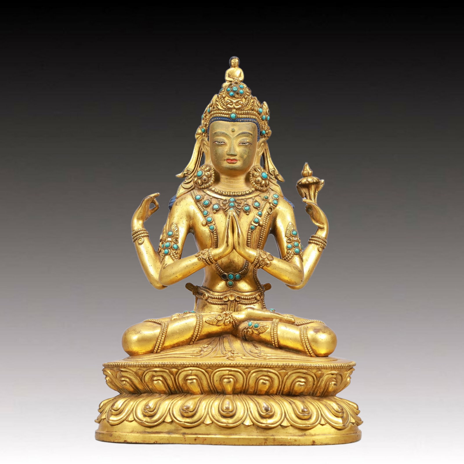 A Solemn Gilt Bronze Inlaid Gems Statue of Bodhisattva (1 of 10)