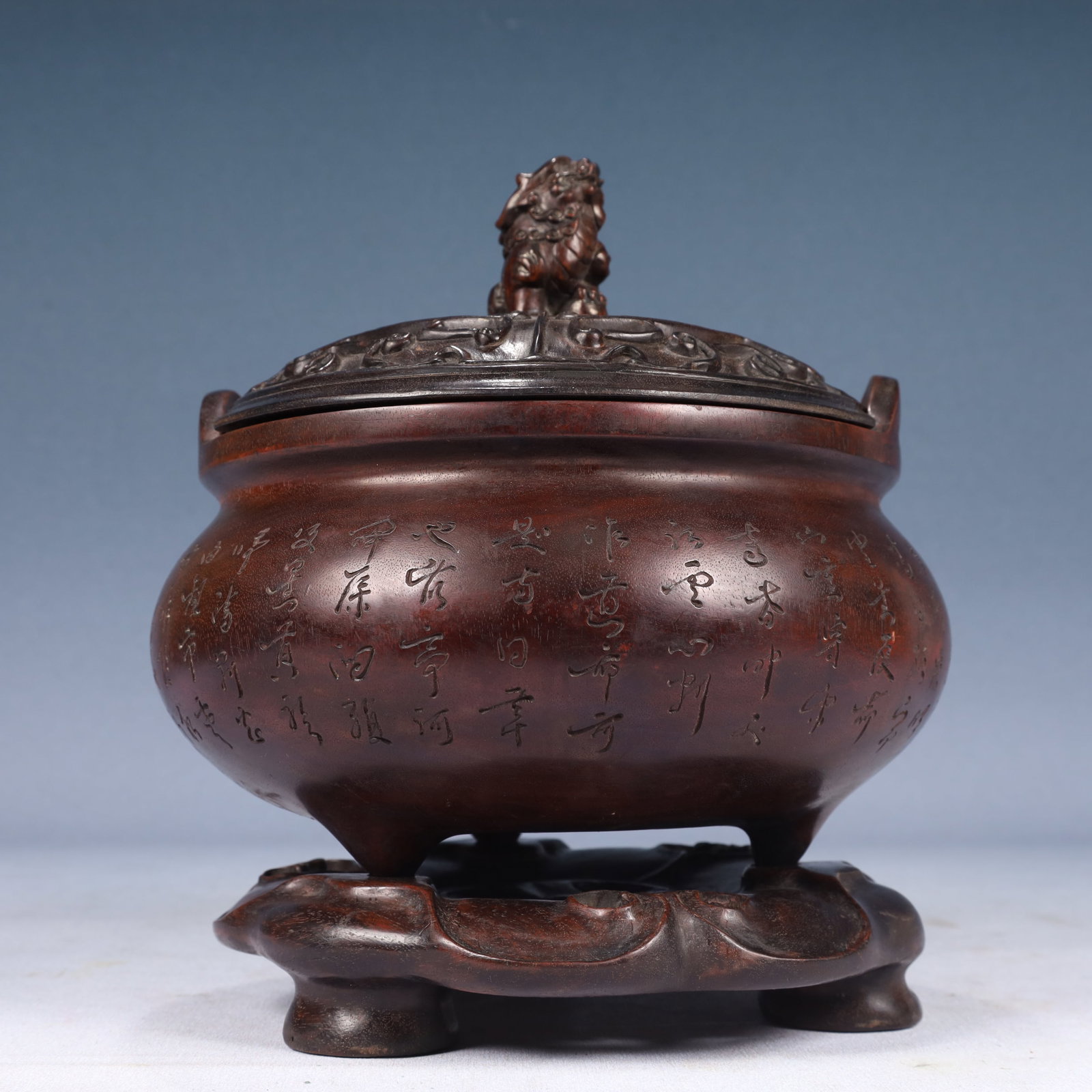 An Exquisite Zitanwood Poem Double-Ears and Tripod Censer,With Base (1 of 13)