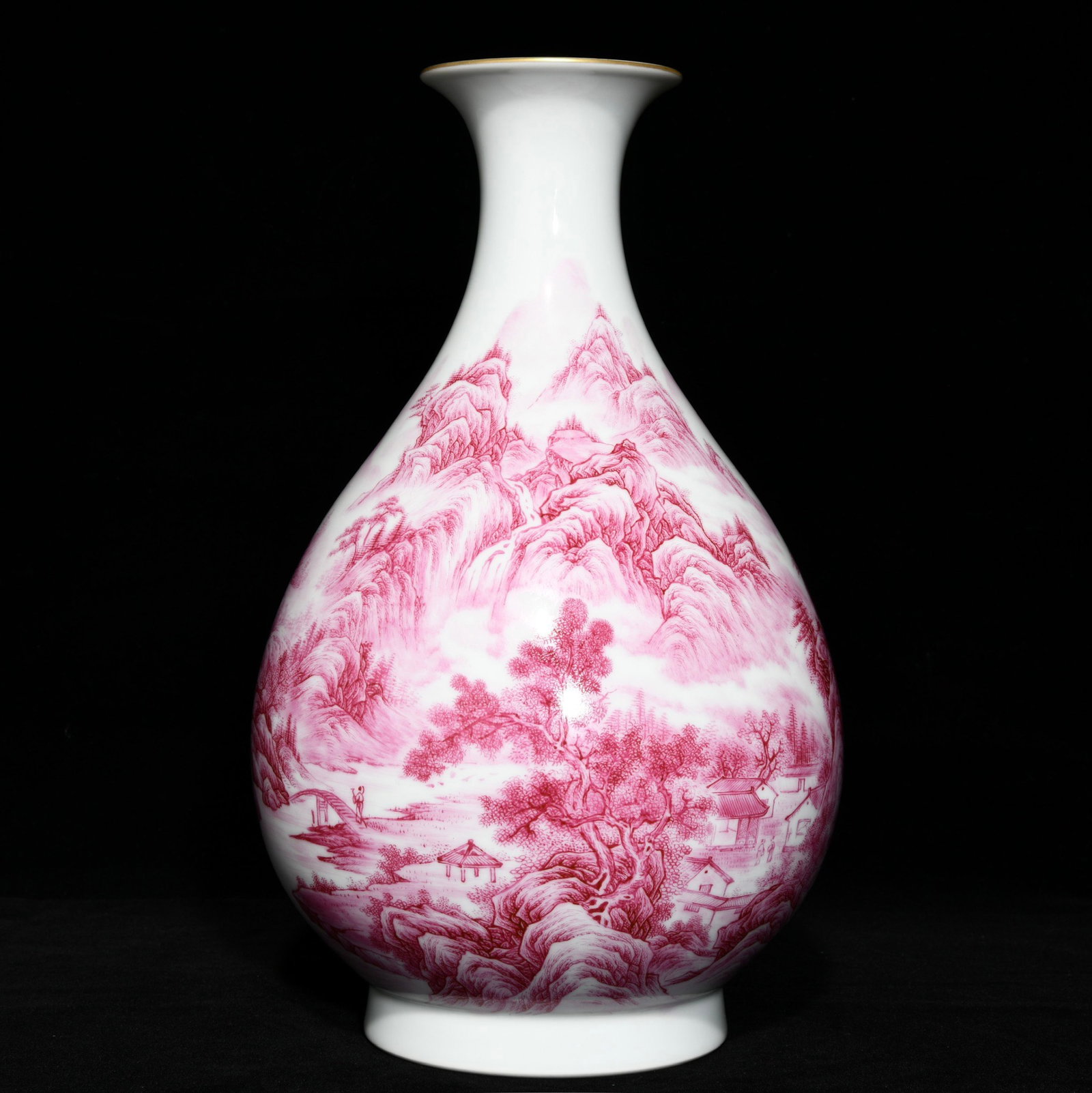 A Rare Agate Red Glazed Landscape and Figure Pattern Vase,with Poem: A Rare Agate Red Glazed Landscape and Figure Pattern Vase,with Poem,Qing Dynasty,China,Yongzheng Six-Character Mark,Size:13.6inx8.7in
