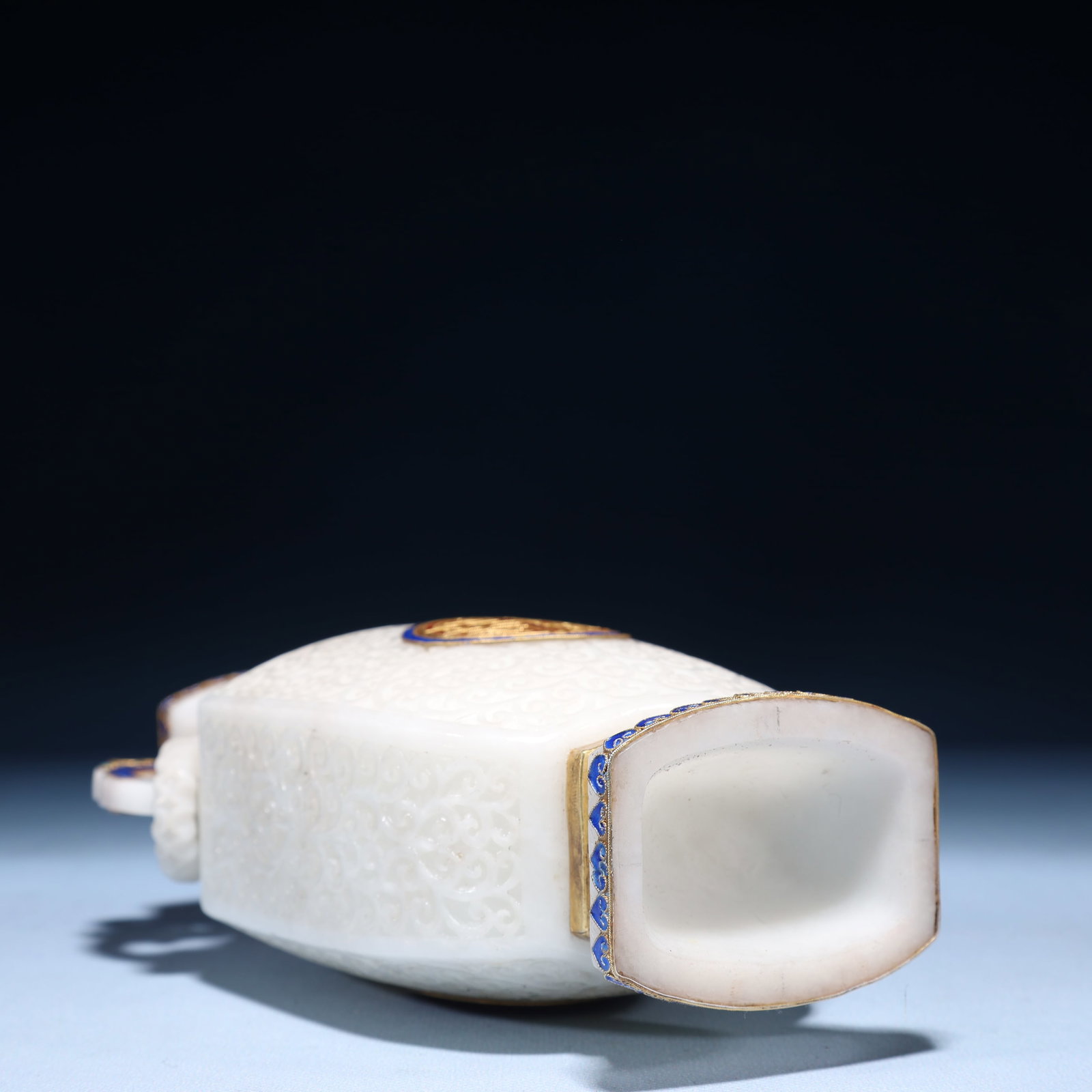 An Exquisite White Jade Lotus Pattern Double-Ears Bottle - 13