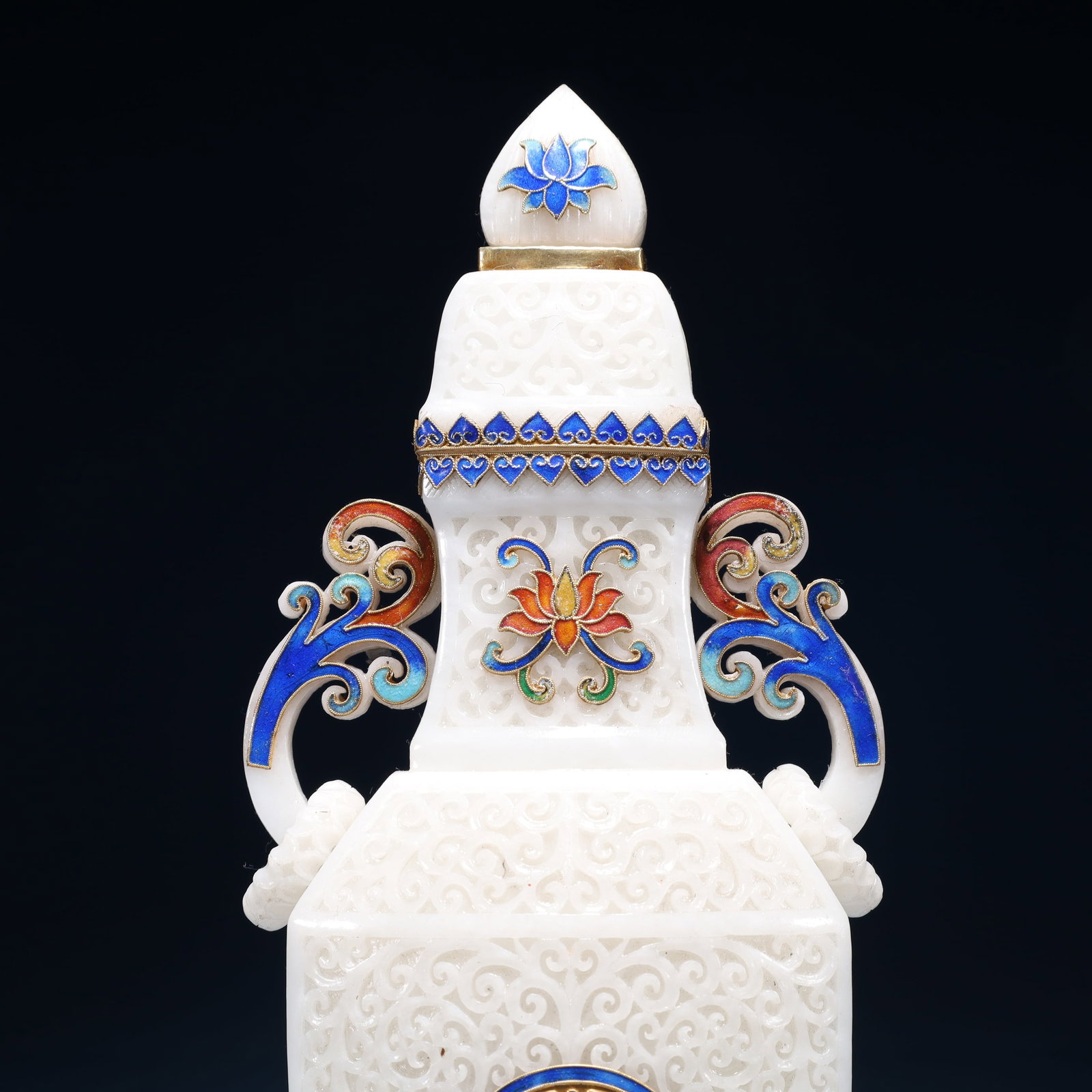 An Exquisite White Jade Lotus Pattern Double-Ears Bottle - 3