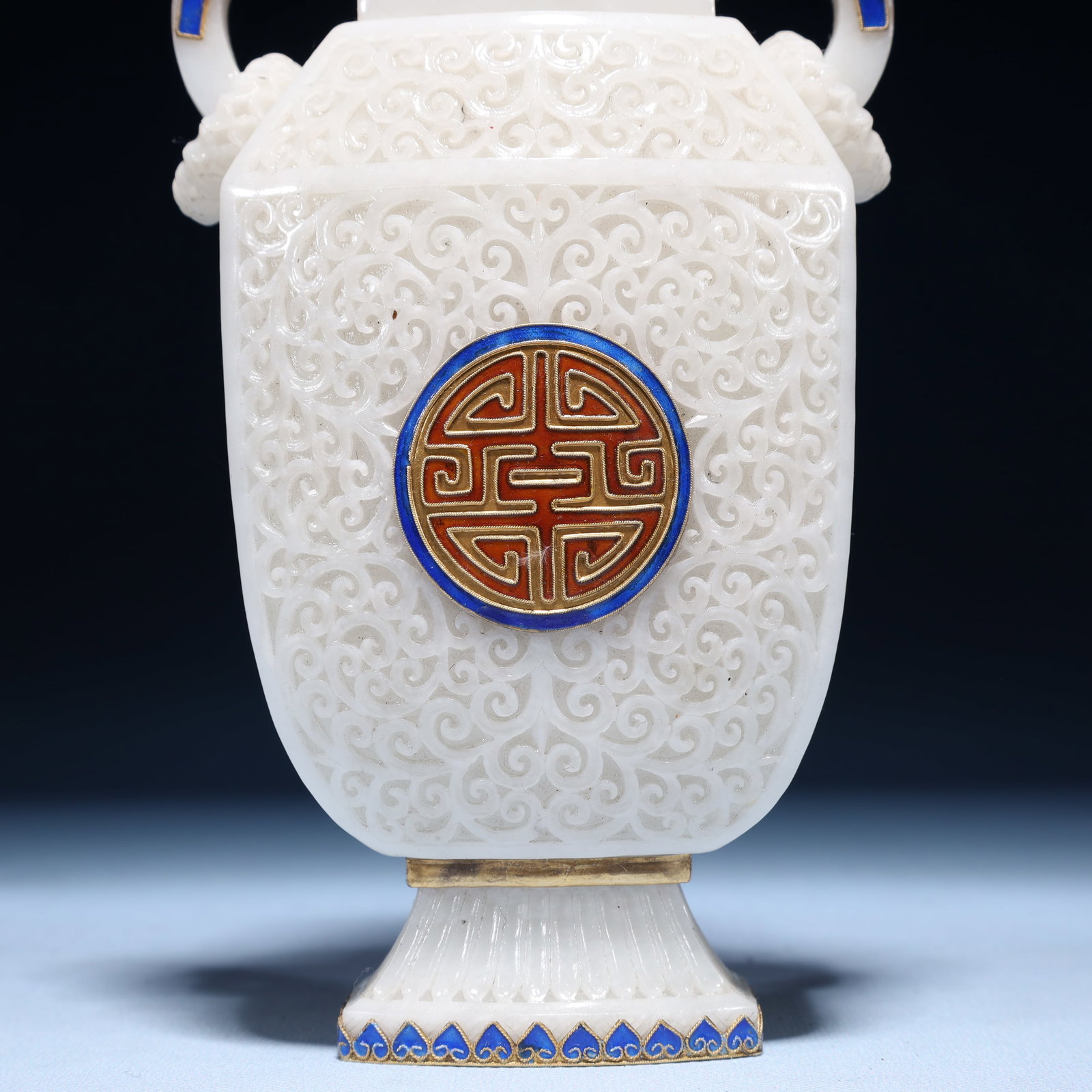An Exquisite White Jade Lotus Pattern Double-Ears Bottle - 4