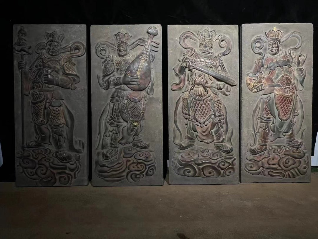 A Rare Set of Limestone Figure Pattern Ornaments: A Set of Rare Limestone Figure Pattern Ornaments,Tang Dynasty, China,Size:40.6inx17.7inx2.6in 一套青石人物纹摆件,中国唐代