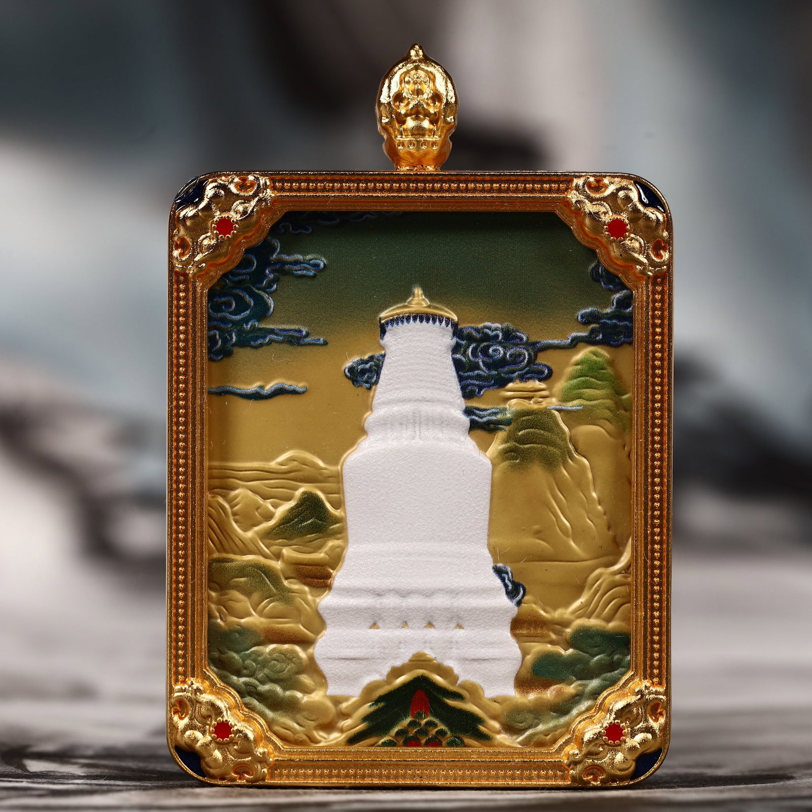 An Exquisite Painted Color Pagoda Tangka: An Exquisite Painted Color Pagoda Tangka,Size:2inx2.8in 彩绘佛塔唐卡
