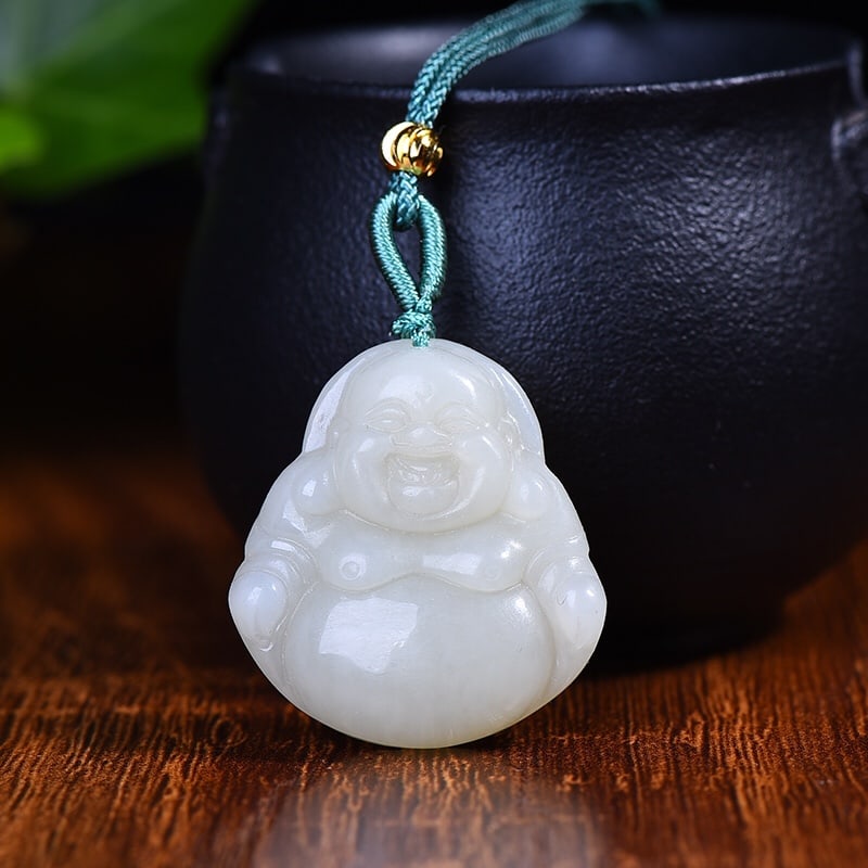 An Exquisite White Jade Statue of Maitreya Buddha Pendant: An Exquisite White Jade Statue of Maitreya Buddha Pendant,Size:33mmx29mm 白玉弥勒佛像挂件