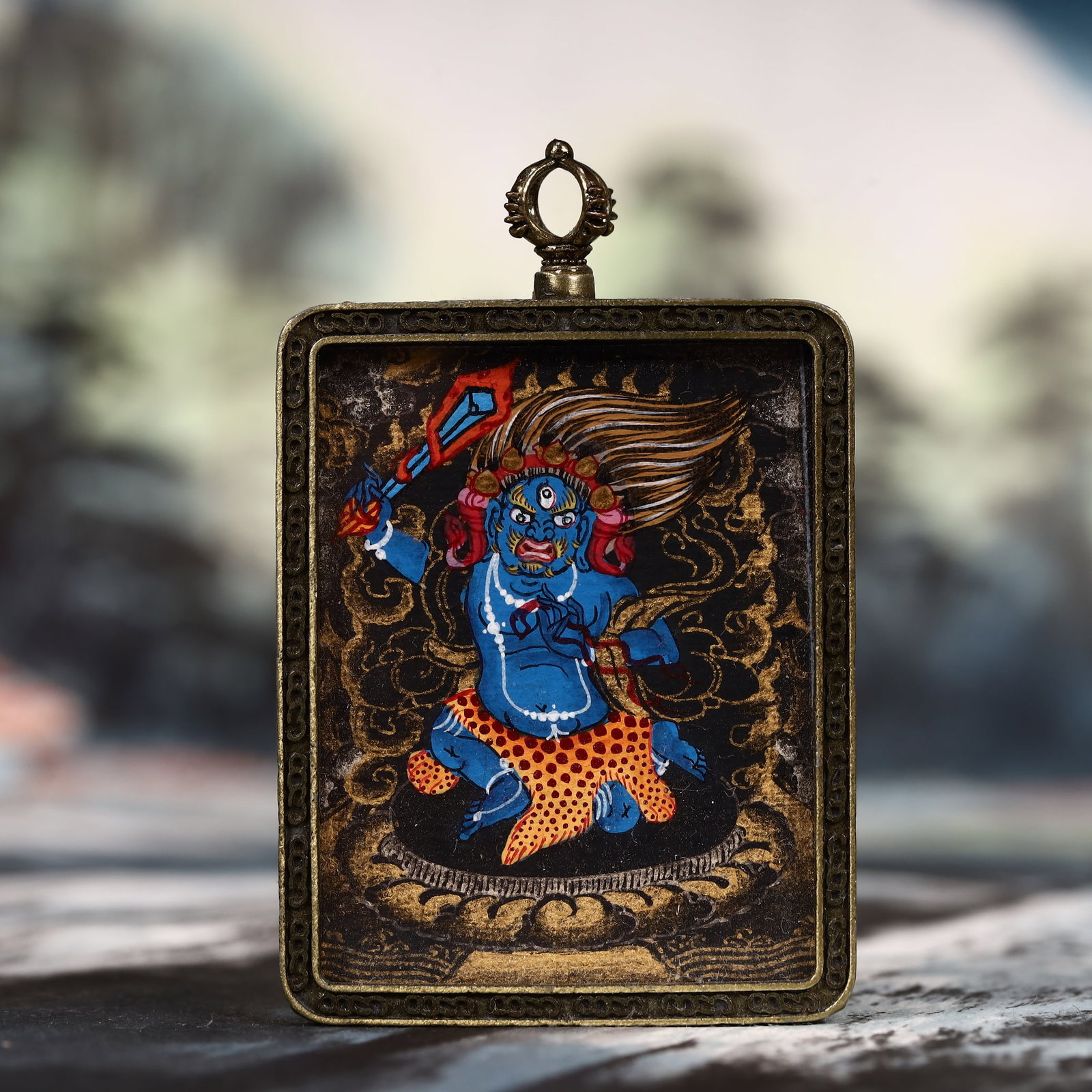 An Exquisite Painted Color Statue of Mammon Tangka: An Exquisite Painted Color Statue of Mammon Tangka,Size:2inx2.8in 彩绘财神像唐卡