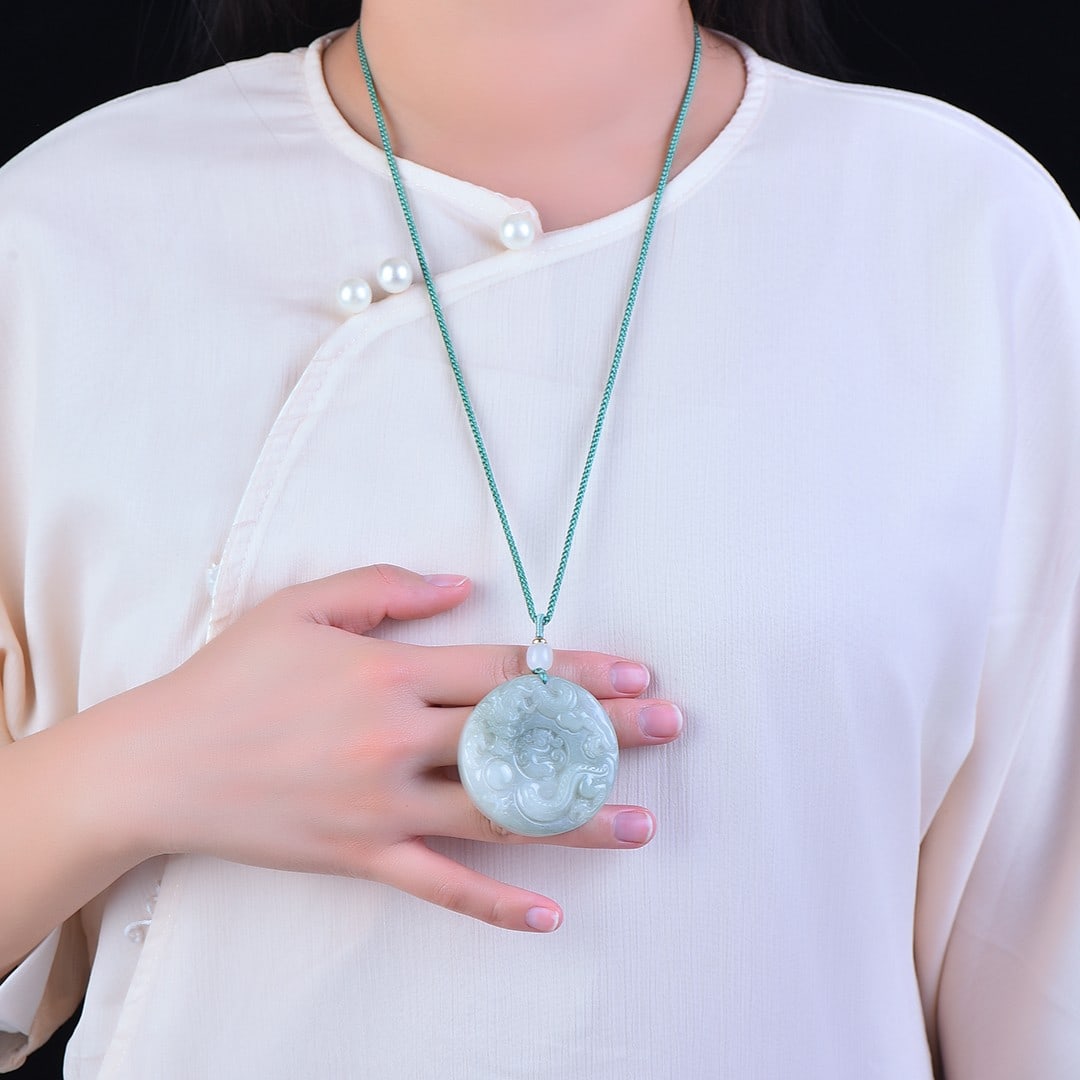 An Exquisite Jadeite Dragon Pattern Pendant (1 of 4)