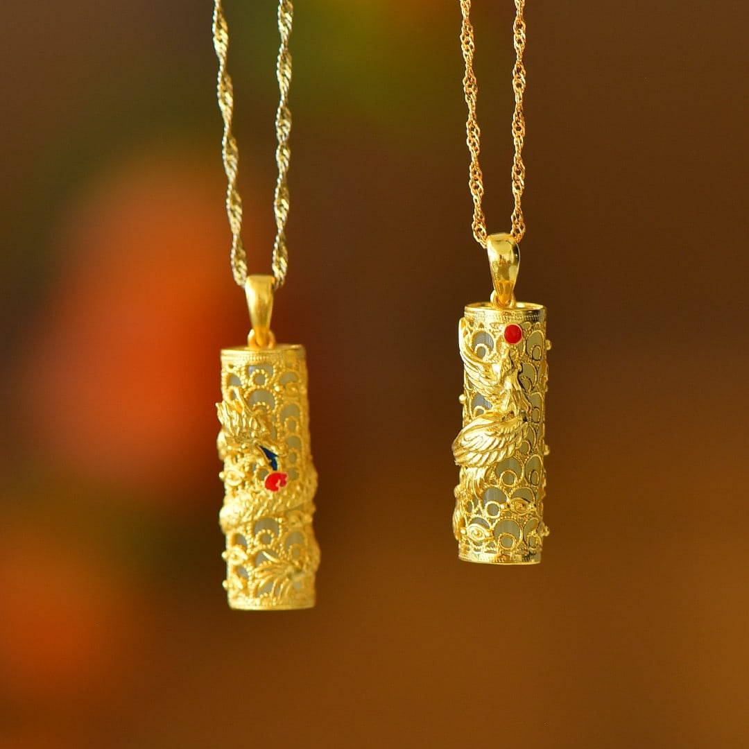 A Pair of Exquisite Sterling Silver-Gold Plated Inlaid White Jade Pendants: A Pair of Exquisite Sterling Silver-Gold Plated Inlaid White Jade Pendants 一对纯银镀金镶白玉吊坠