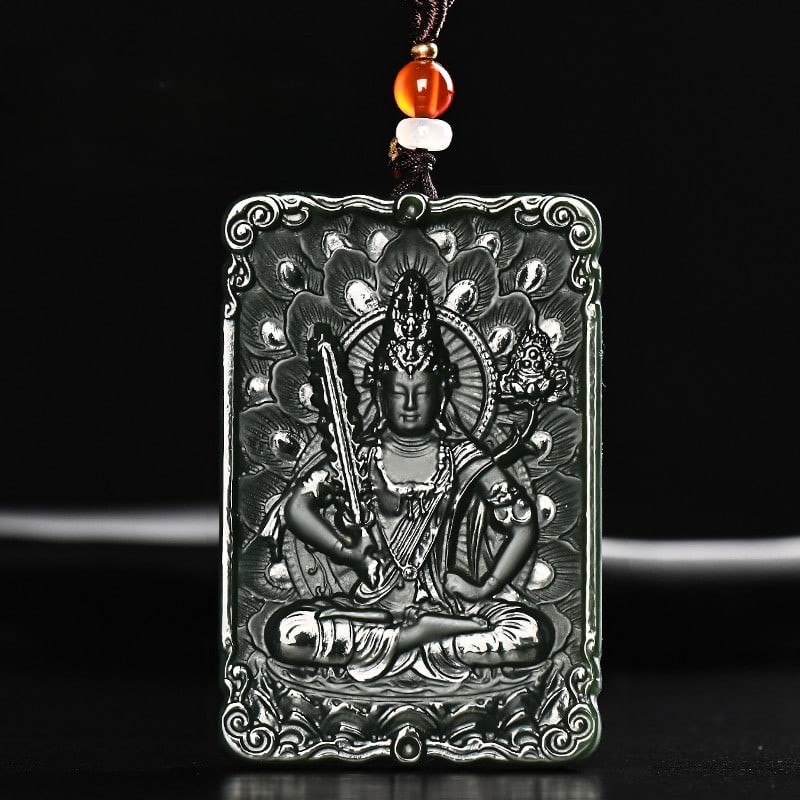 An Exquisite Cyan jade Statue of Bodhisattva Pendant: An Exquisite Cyan jade Statue of Bodhisattva Pendant,Size:60mmx40mmx8mm 青玉菩萨像挂件