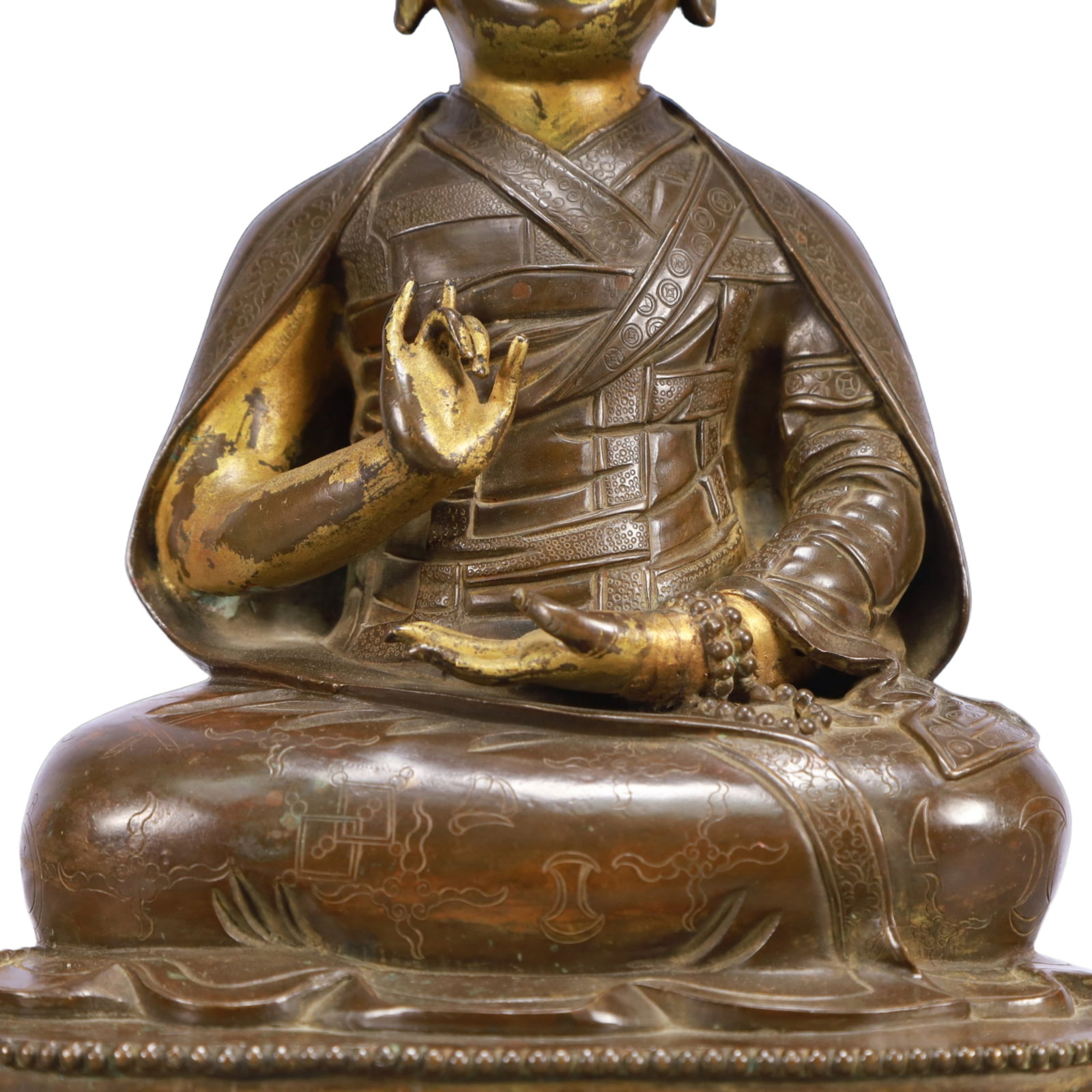 A Solemn Gilt Bronze Statue of Guru,With Inscription - 3