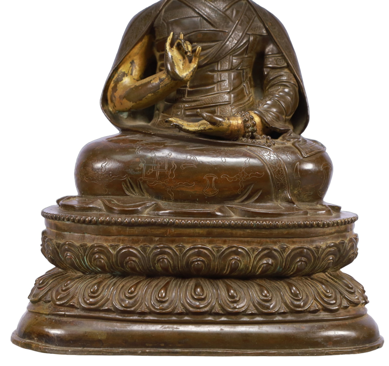 A Solemn Gilt Bronze Statue of Guru,With Inscription - 4