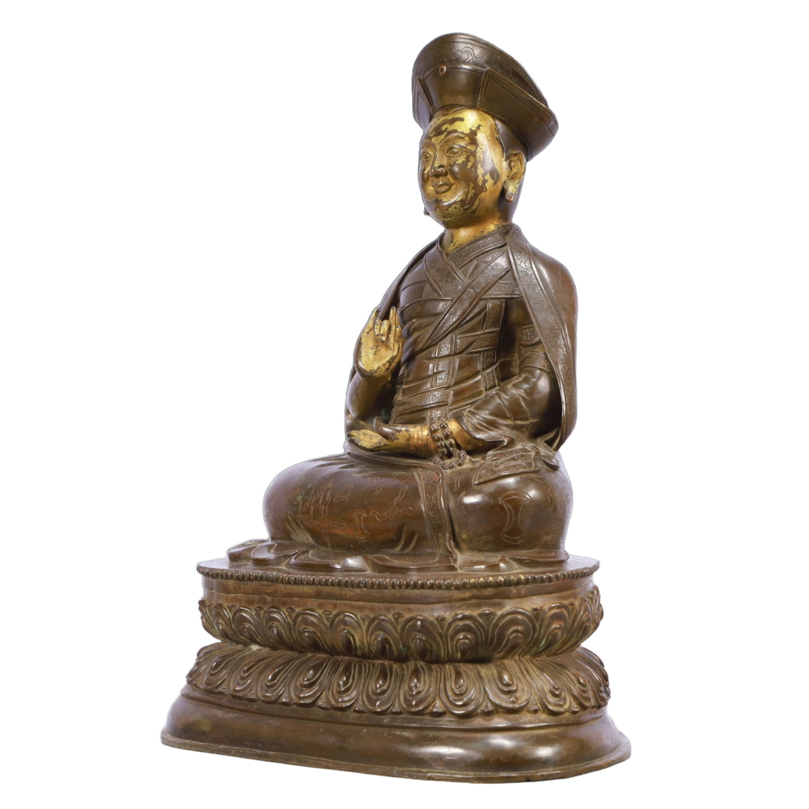 A Solemn Gilt Bronze Statue of Guru,With Inscription - 5