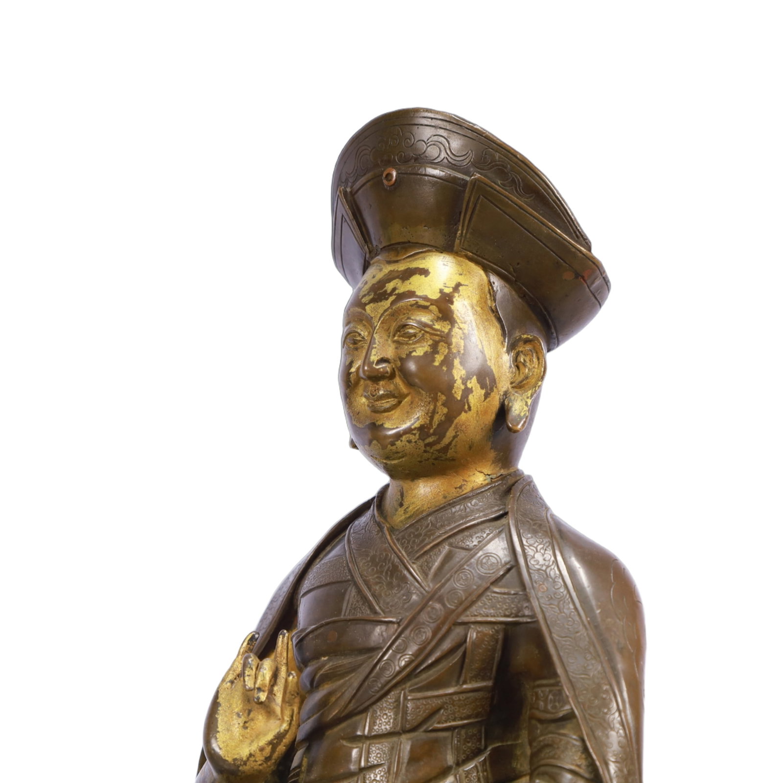 A Solemn Gilt Bronze Statue of Guru,With Inscription - 6
