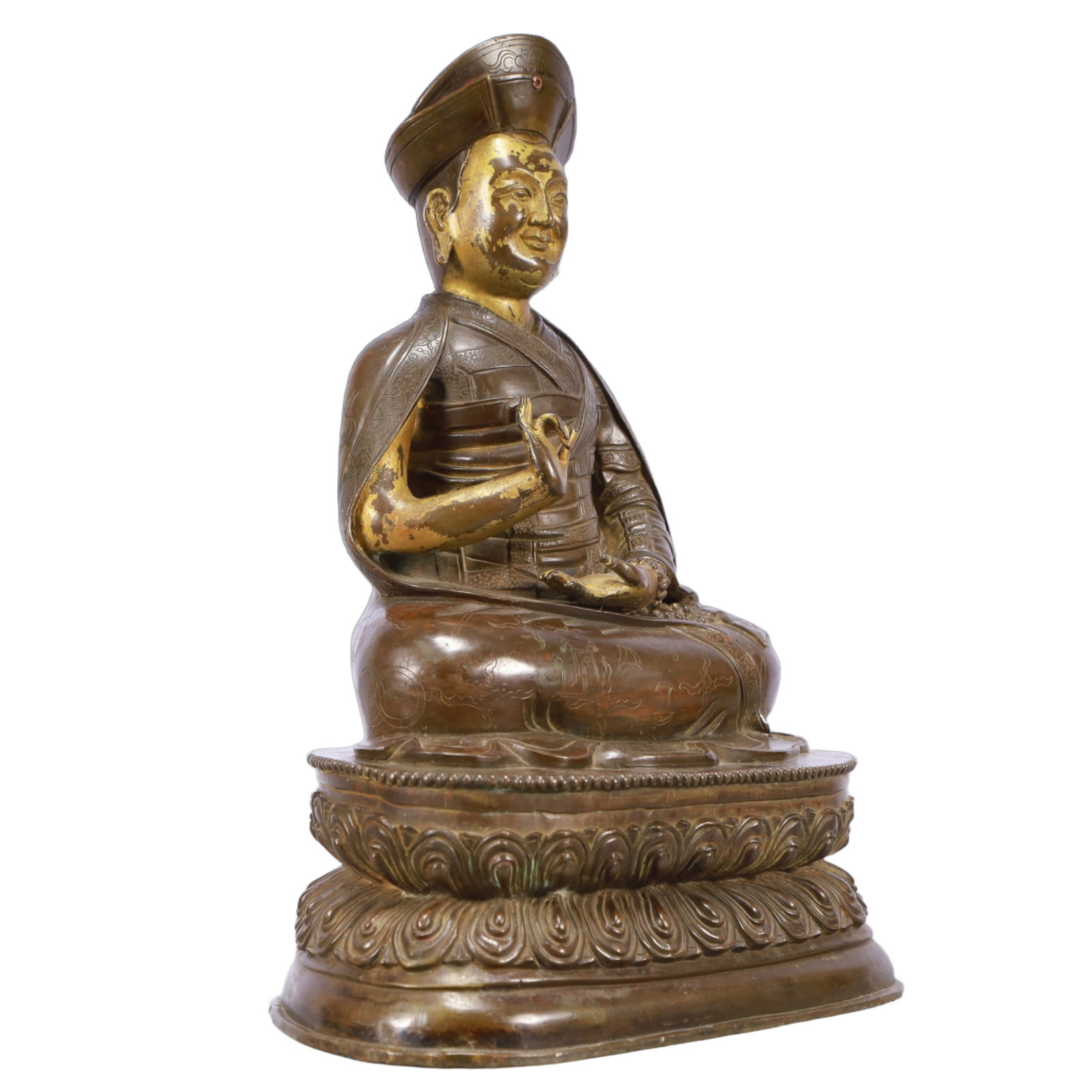 A Solemn Gilt Bronze Statue of Guru,With Inscription - 7
