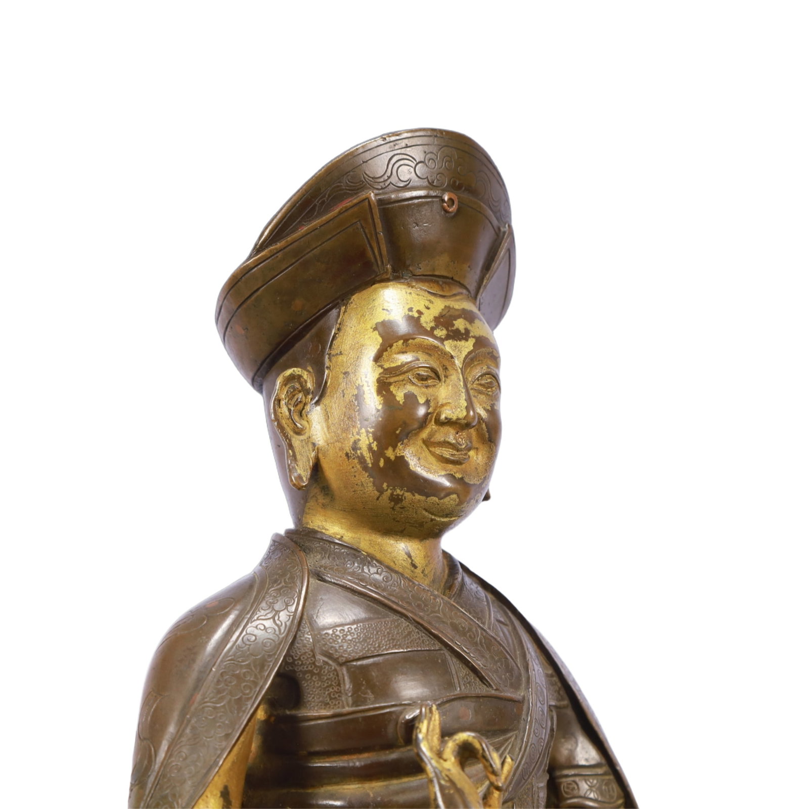 A Solemn Gilt Bronze Statue of Guru,With Inscription - 8