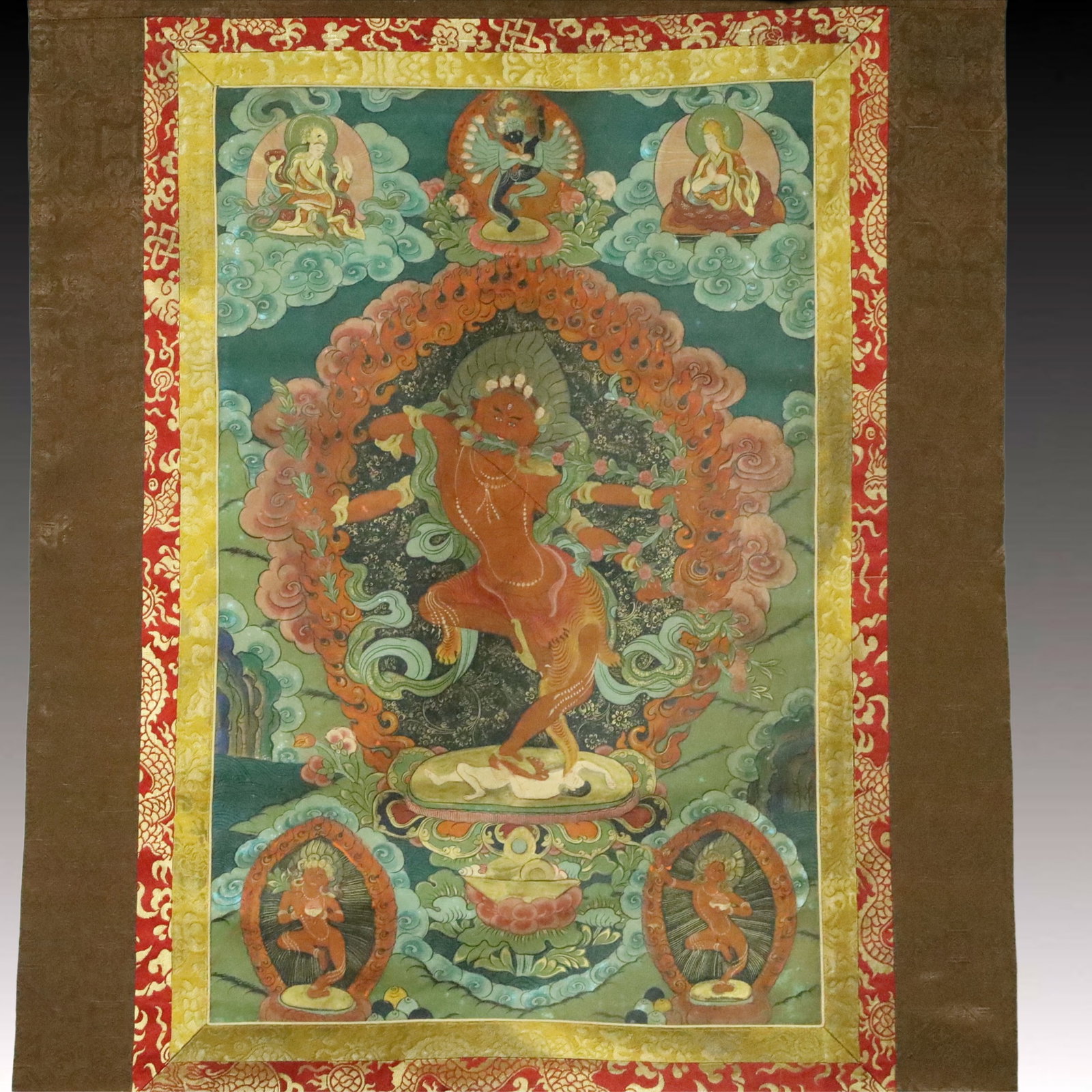 A Rare Brocade Painted Color Statue of Dakini Tangka - 2