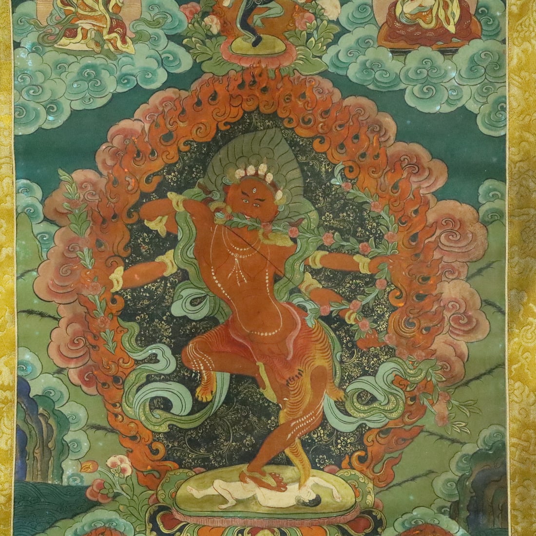 A Rare Brocade Painted Color Statue of Dakini Tangka - 3