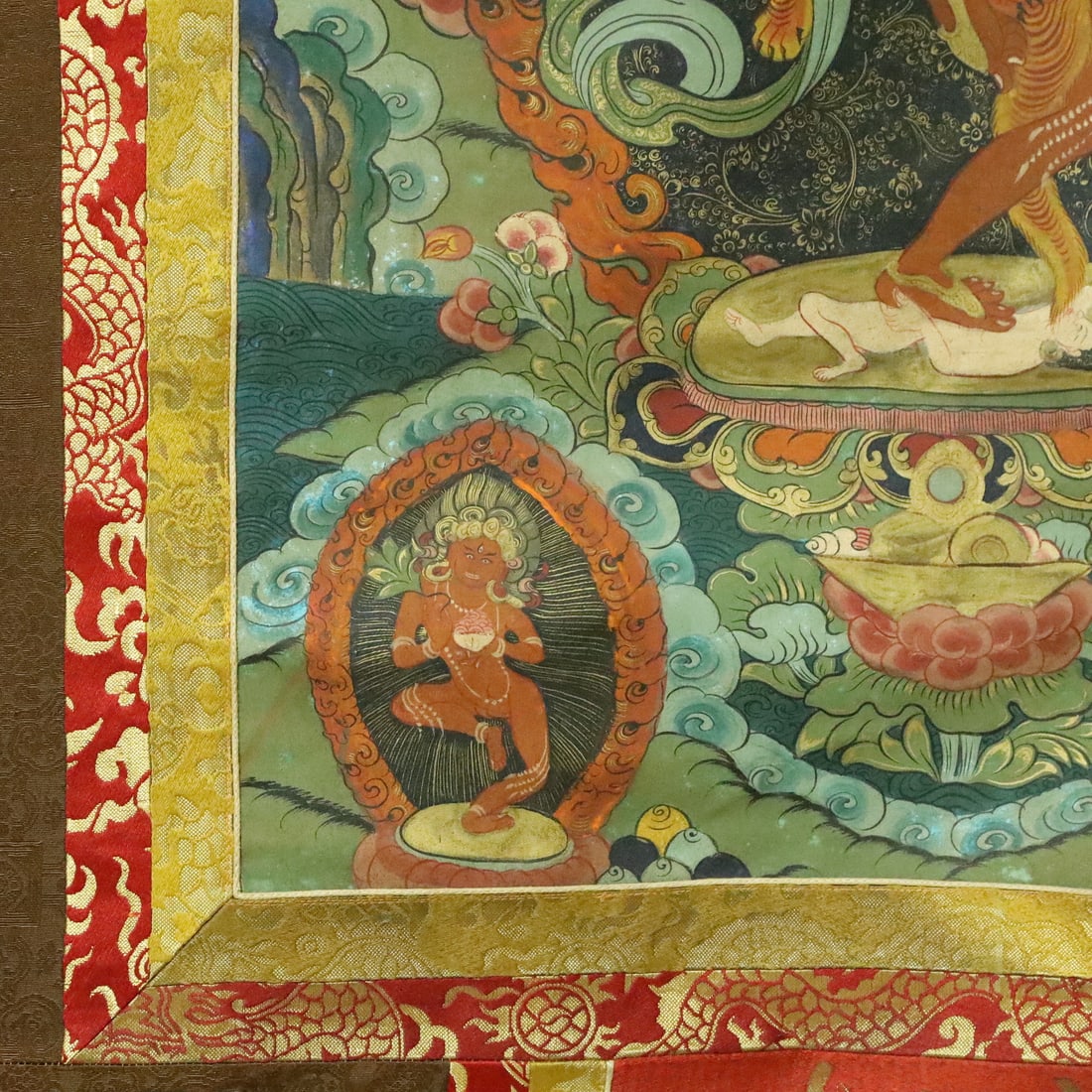 A Rare Brocade Painted Color Statue of Dakini Tangka - 6