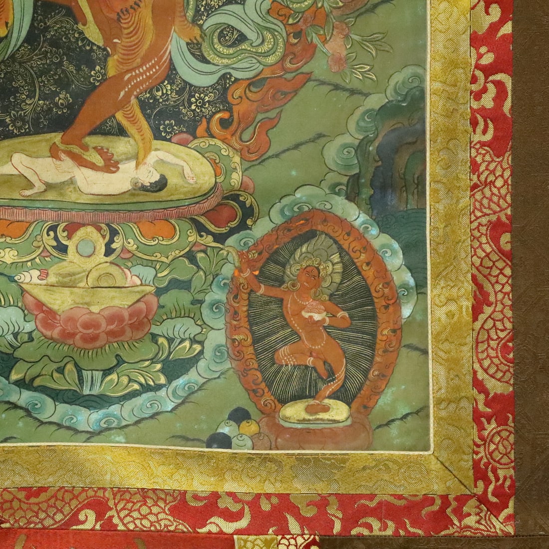 A Rare Brocade Painted Color Statue of Dakini Tangka - 7